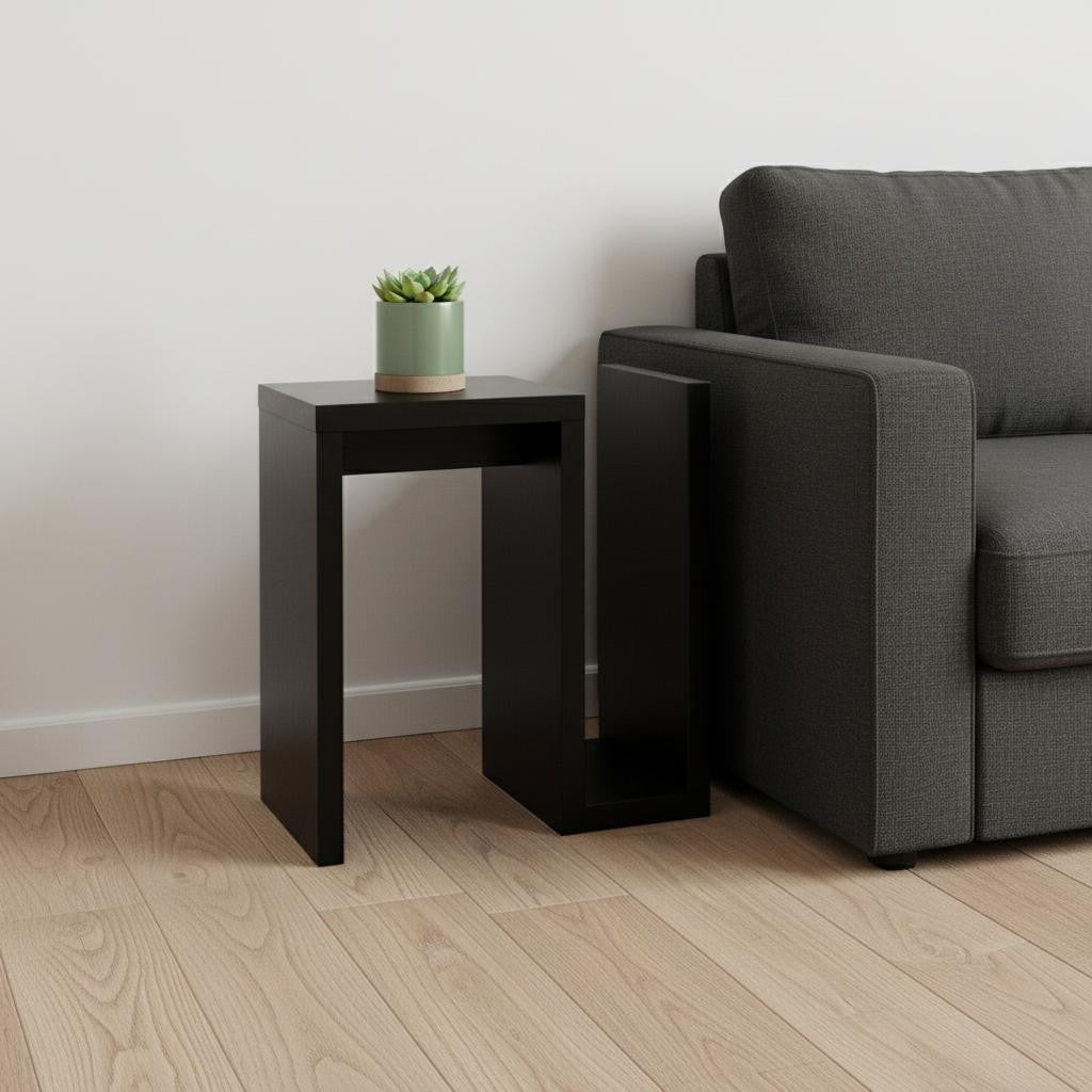 24" Dark Brown Wood And Metal End Table With Shelf-End-Side Tables-DECOROLALA