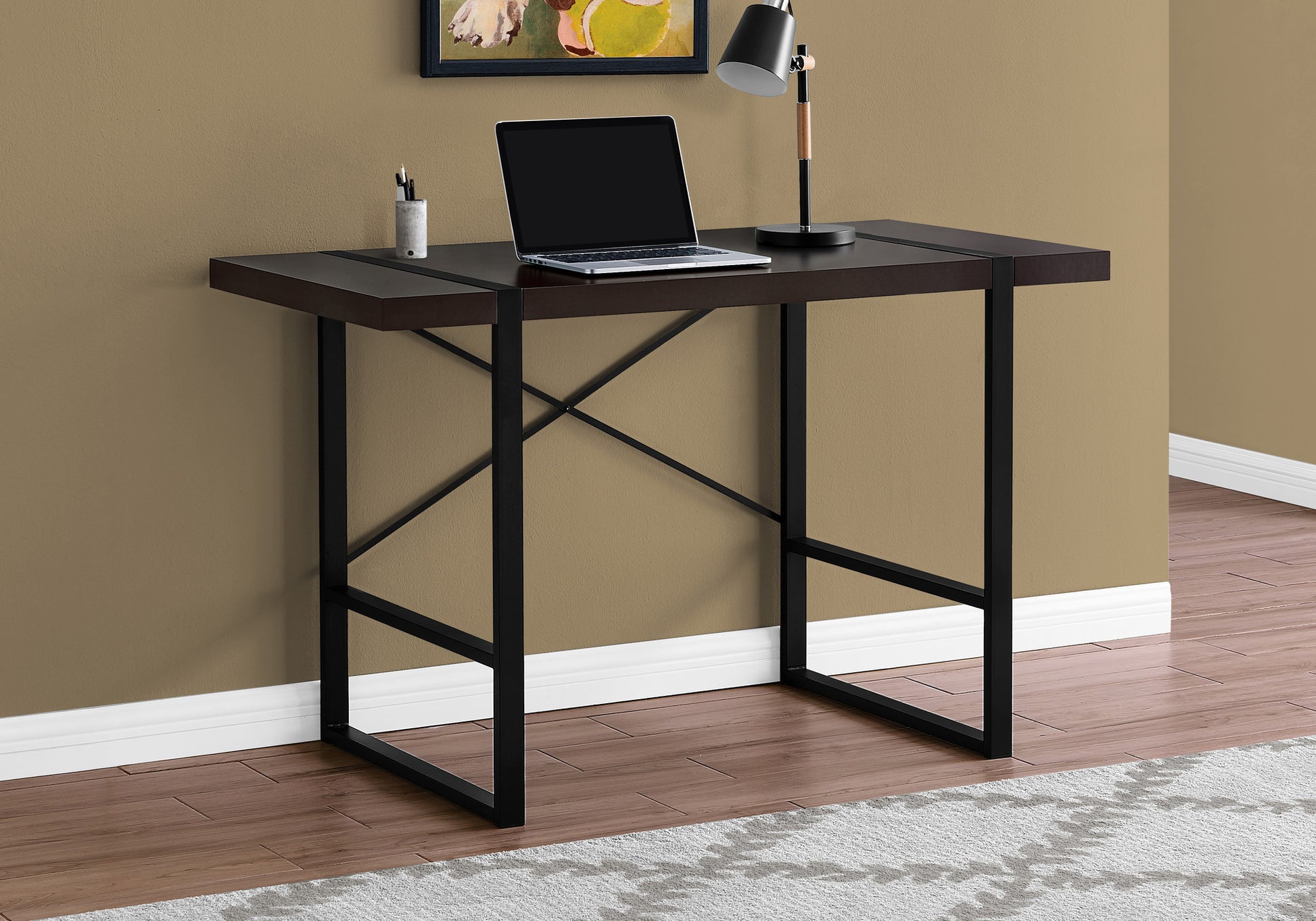 24" Dark Brown and Black Computer Desk-Desks-DECOROLALA
