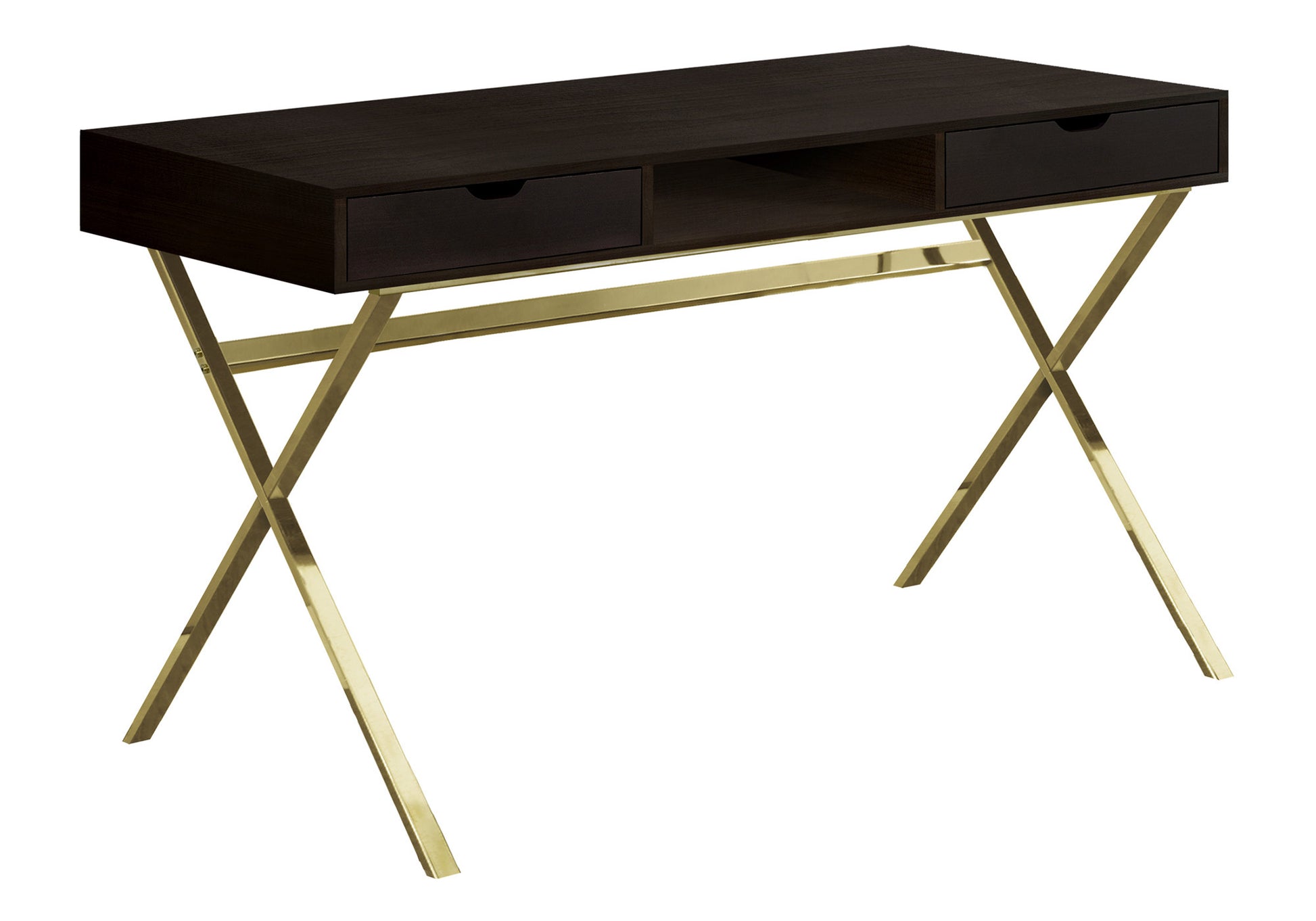 24" Dark Brown and Gold Computer Desk With Two Drawers-Desks-DECOROLALA