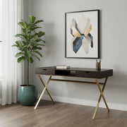 24" Dark Brown and Gold Computer Desk With Two Drawers-Desks-DECOROLALA