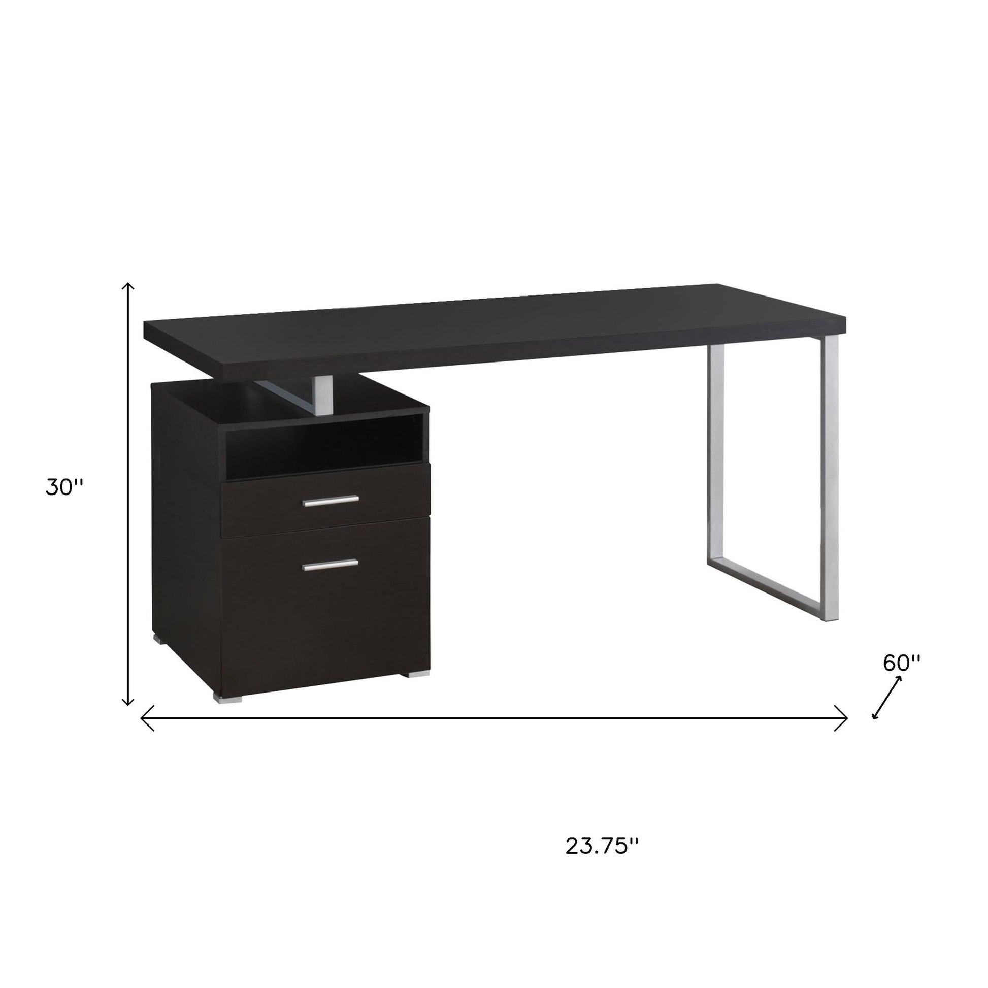 24" Dark Brown and Silver Computer Desk With Two Drawers-Desks-DECOROLALA