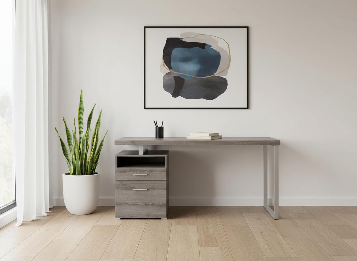 24" Dark Brown and Silver Computer Desk With Two Drawers-Desks-DECOROLALA