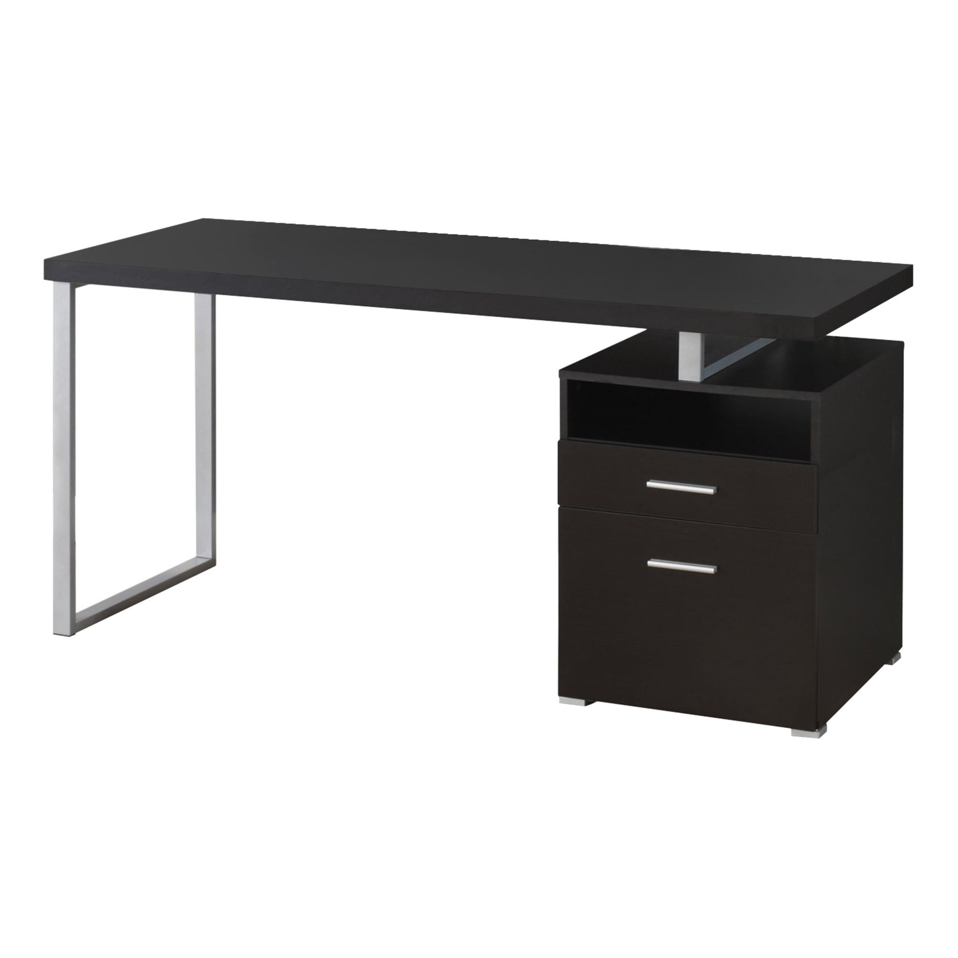 24" Dark Brown and Silver Computer Desk With Two Drawers-Desks-DECOROLALA