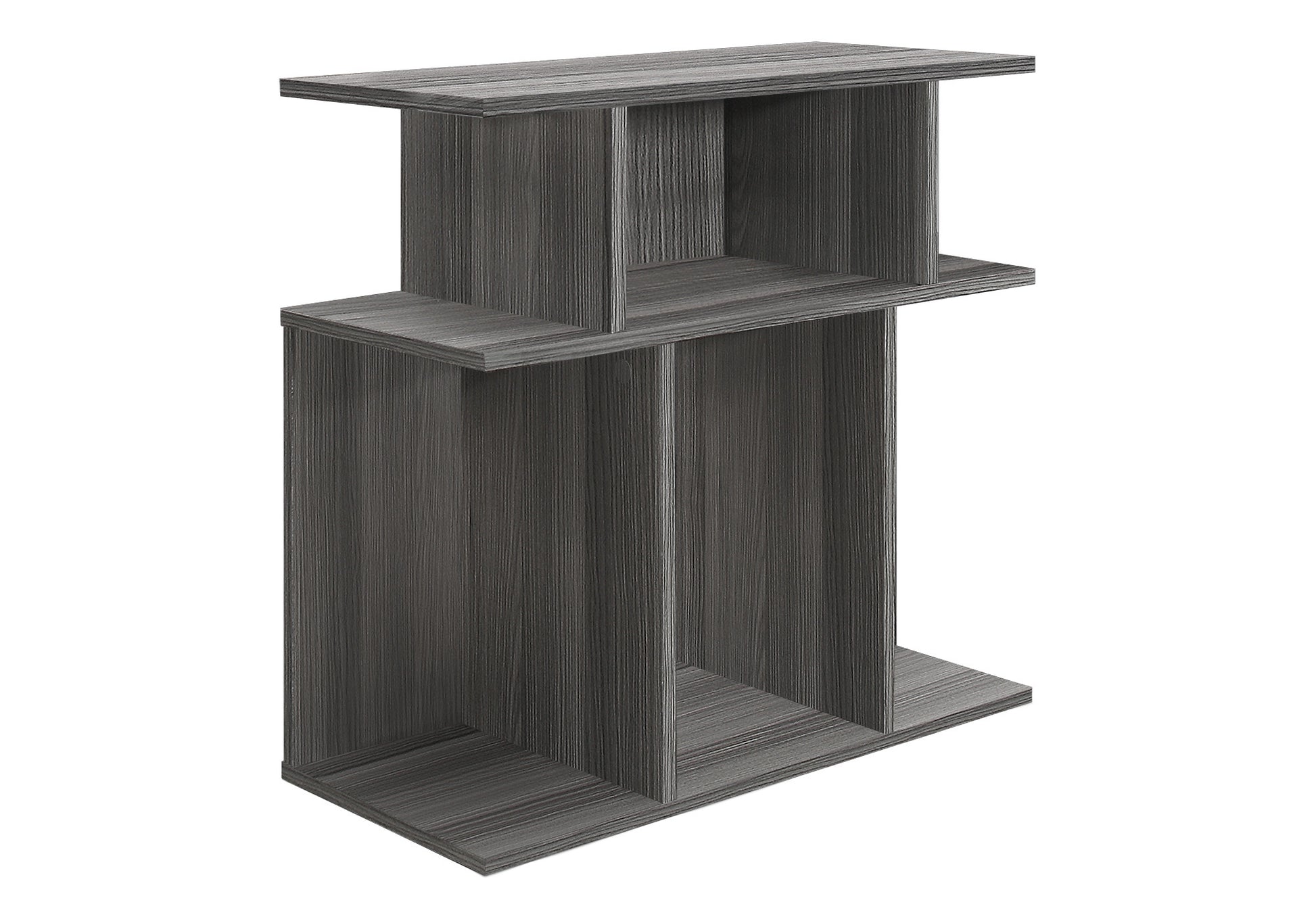24" Dark Gray Wood End Table With Six Open Shelves-End-Side Tables-DECOROLALA