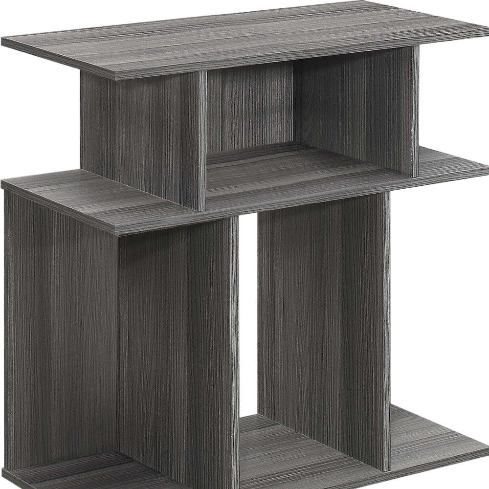 24" Dark Gray Wood End Table With Six Open Shelves-End-Side Tables-DECOROLALA