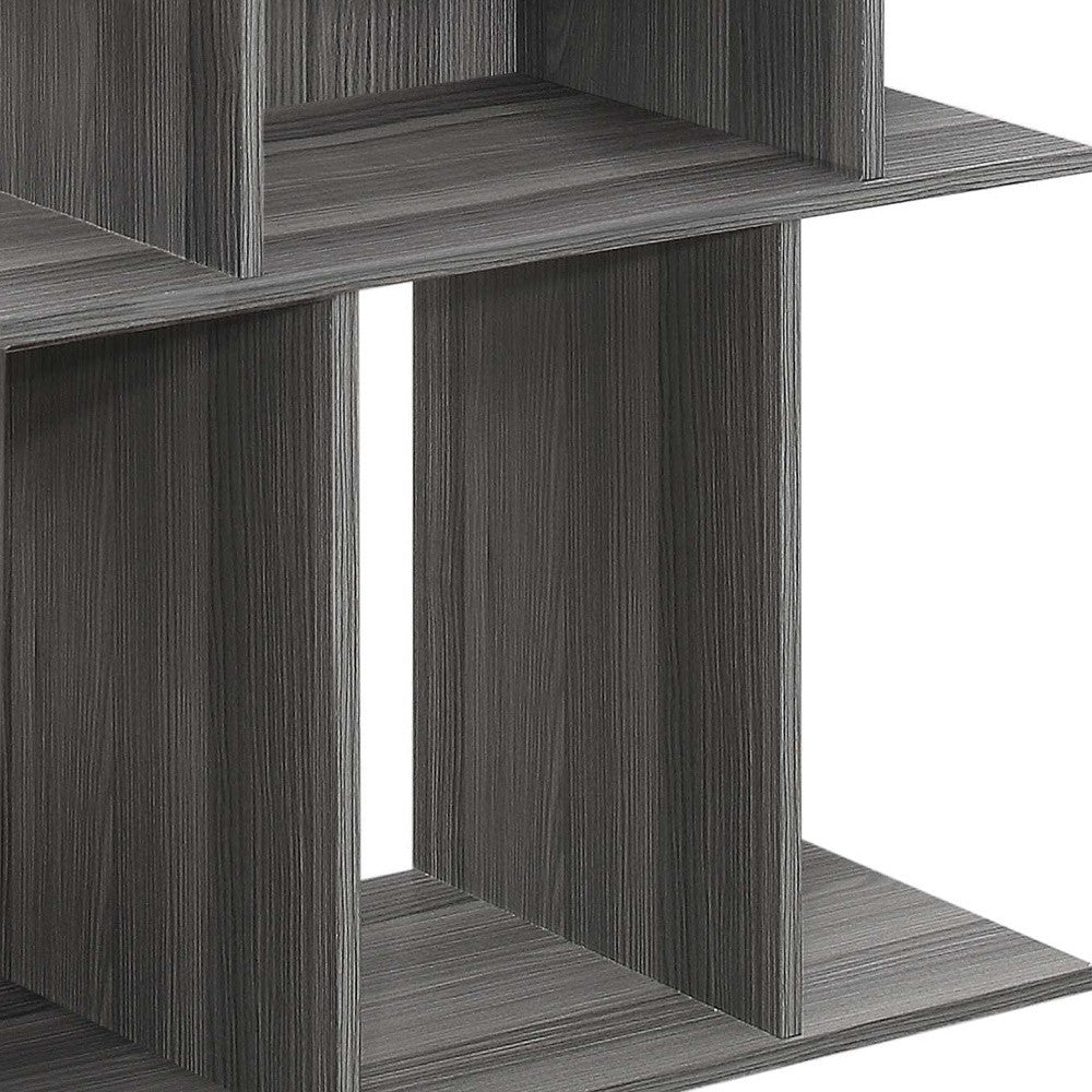 24" Dark Gray Wood End Table With Six Open Shelves-End-Side Tables-DECOROLALA
