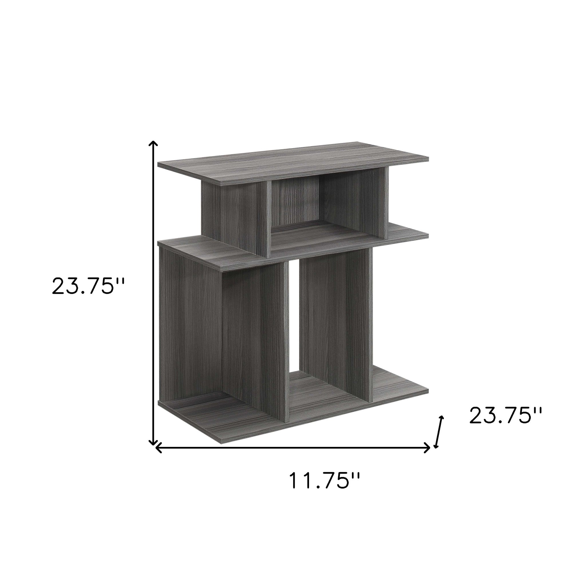 24" Dark Gray Wood End Table With Six Open Shelves-End-Side Tables-DECOROLALA