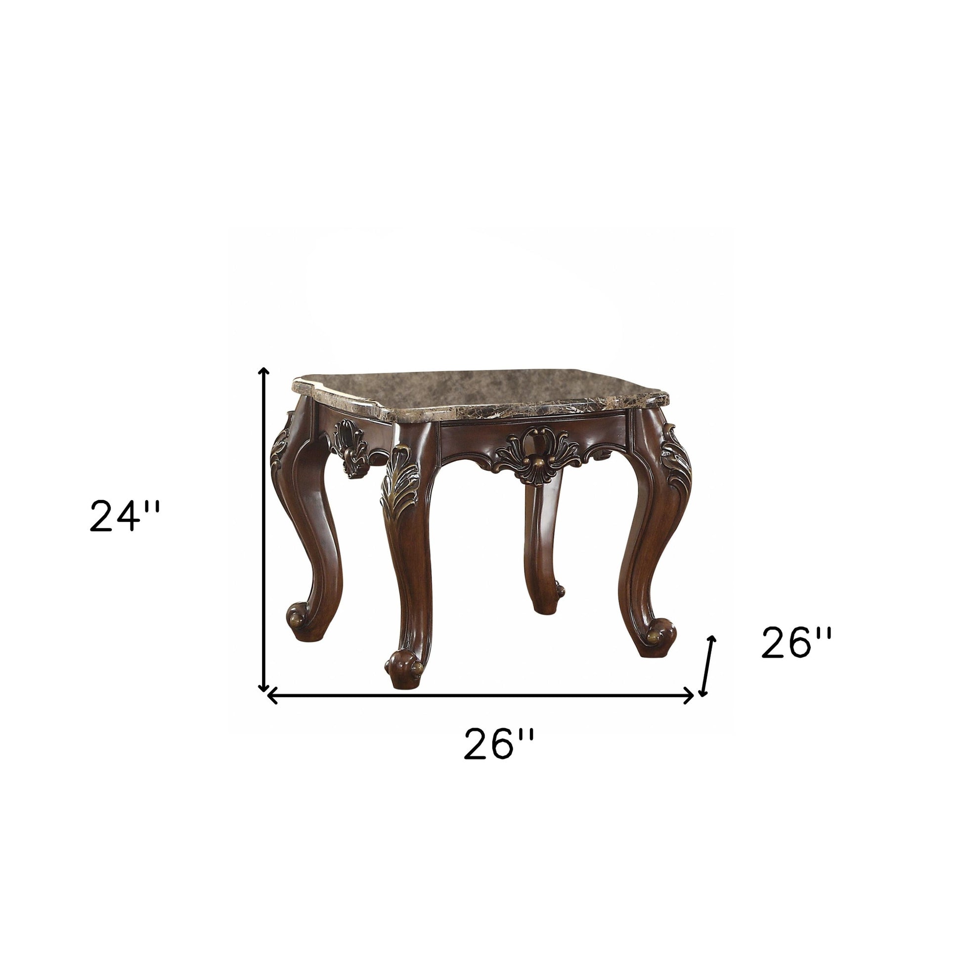 24" Dark Walnut Faux Marble Square End Table-End-Side Tables-DECOROLALA