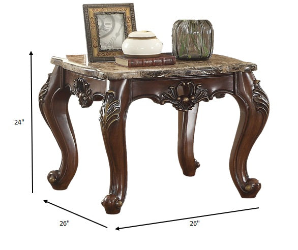 24" Dark Walnut Faux Marble Square End Table-End-Side Tables-DECOROLALA