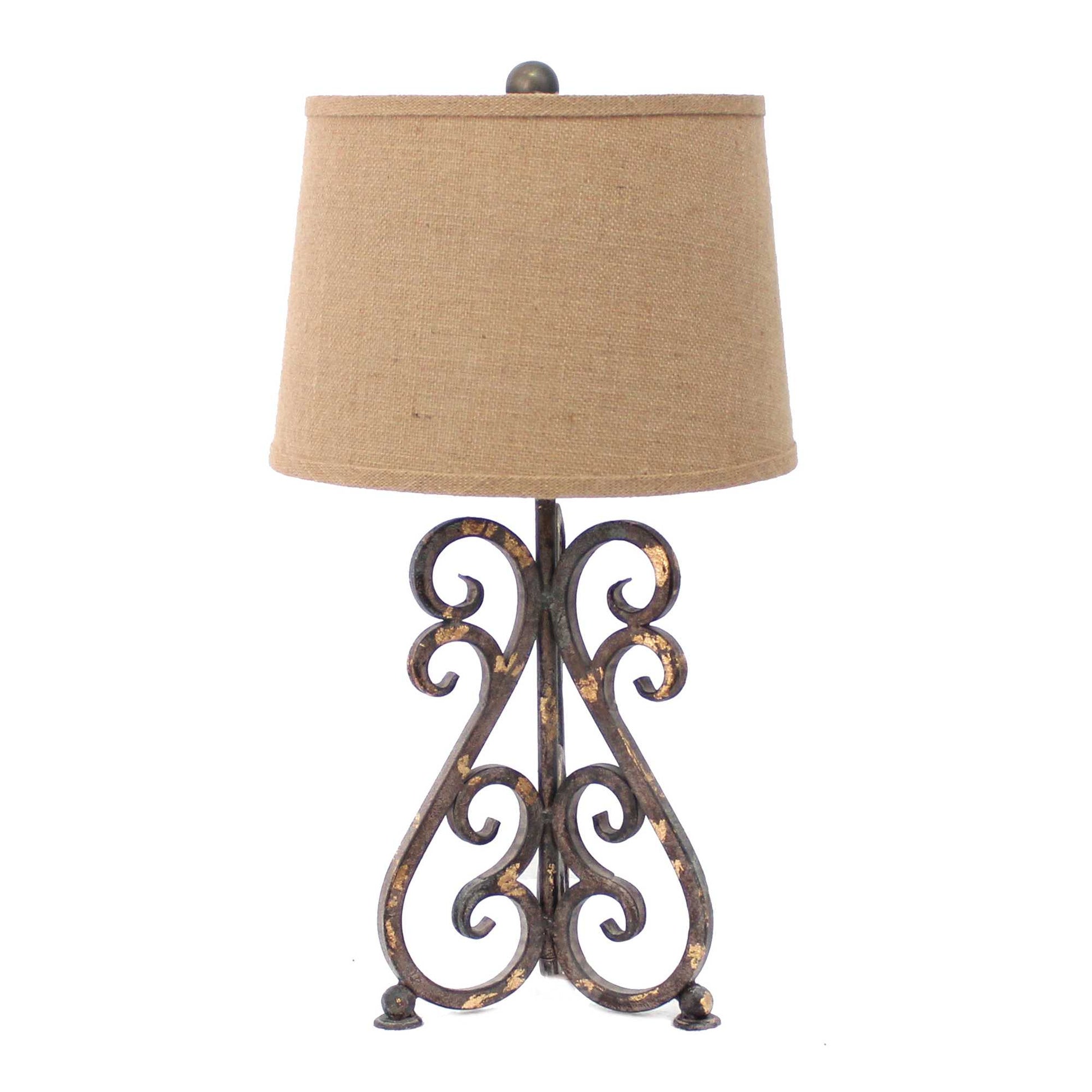 24" Distressed Bronze Metal Novelty Bedside Lamp With Khaki Drum Shade-Table Lamps-DECOROLALA