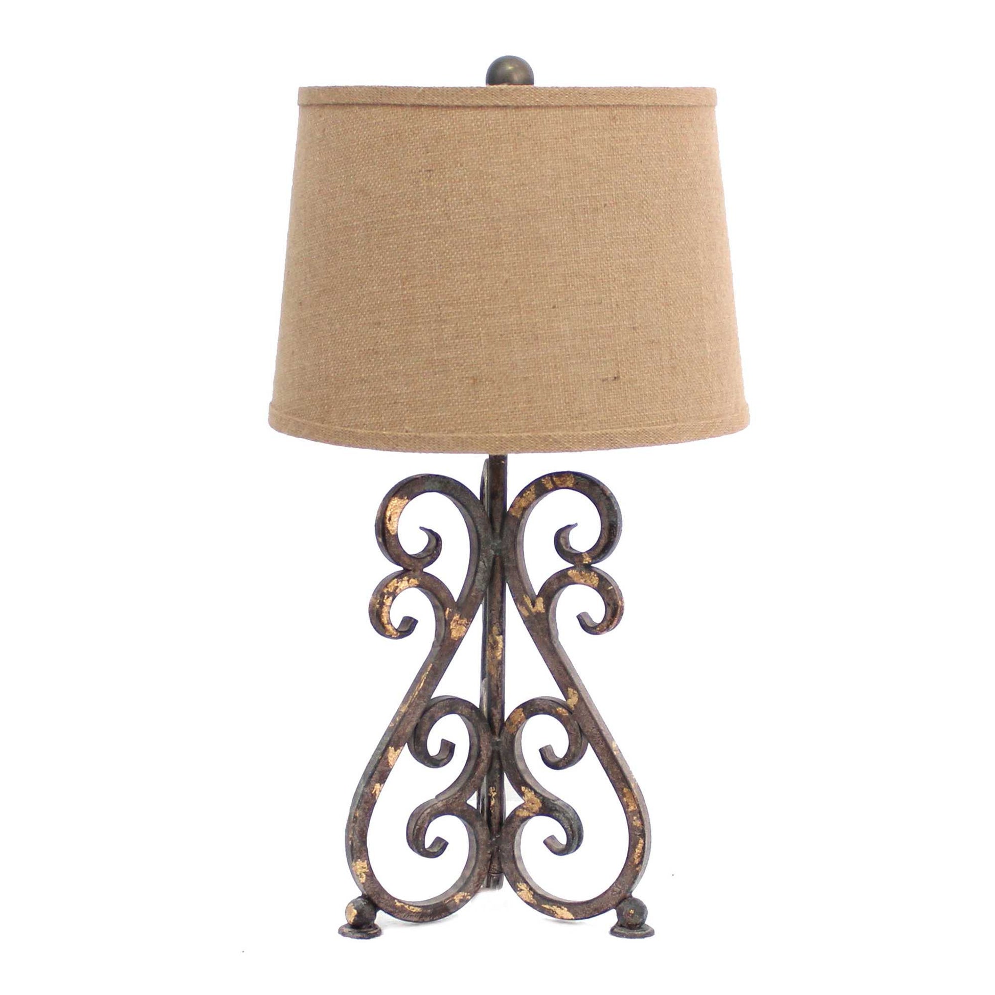 24" Distressed Bronze Metal Novelty Bedside Lamp With Khaki Drum Shade-Table Lamps-DECOROLALA
