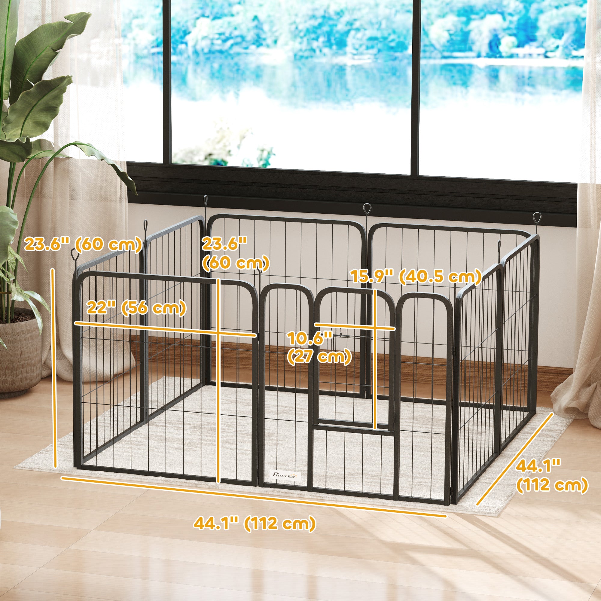 24" Dog Playpen Indoor Outdoor, Portable Foldable 8 Panels Pet Playpen with Door & Strap for Small Dogs-Dogs-DECOROLALA