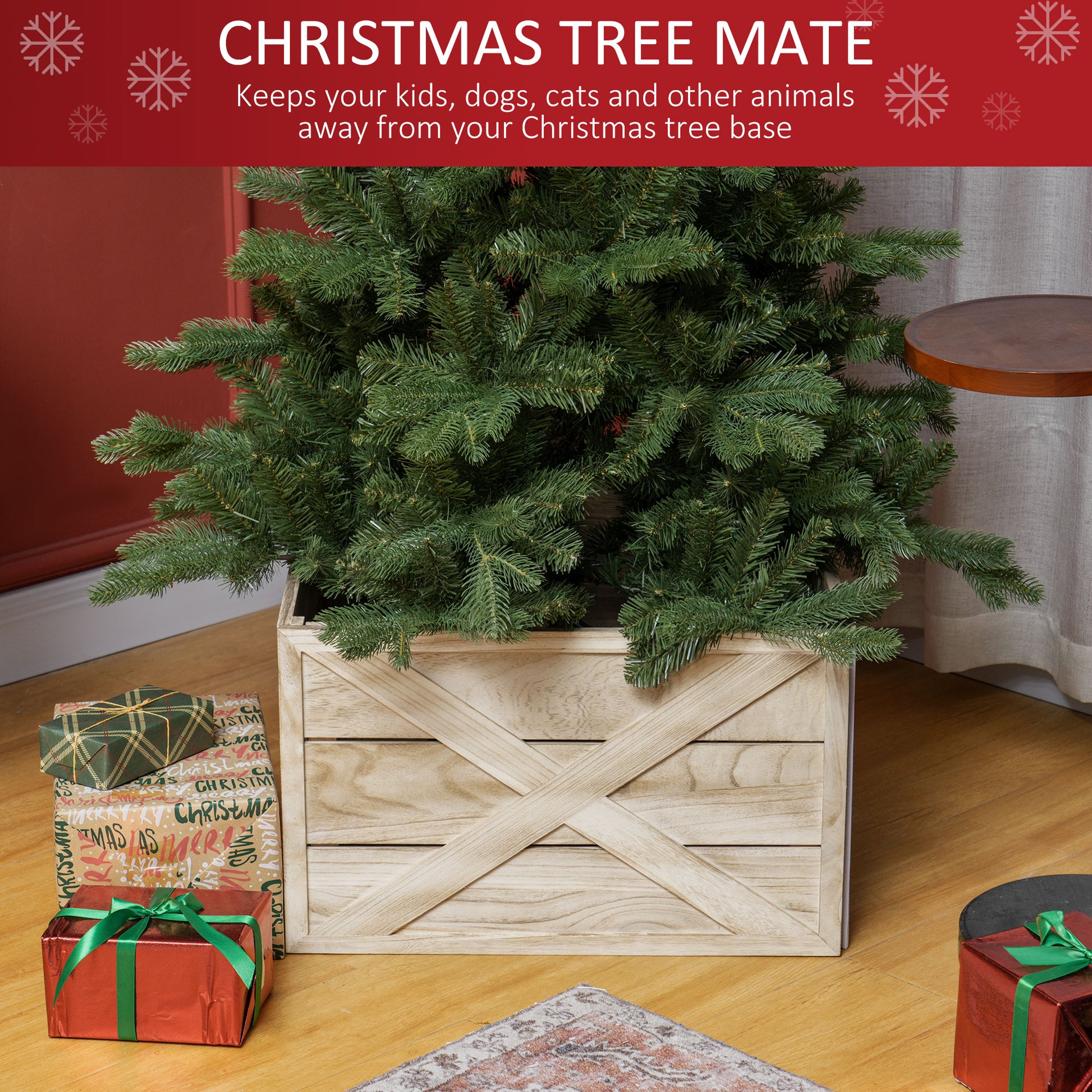 24" Farmhouse Wooden Christmas Tree Collar - Distressed Wood-Home Furnishings > Holiday & Seasonal > Christmas Trees-DECOROLALA