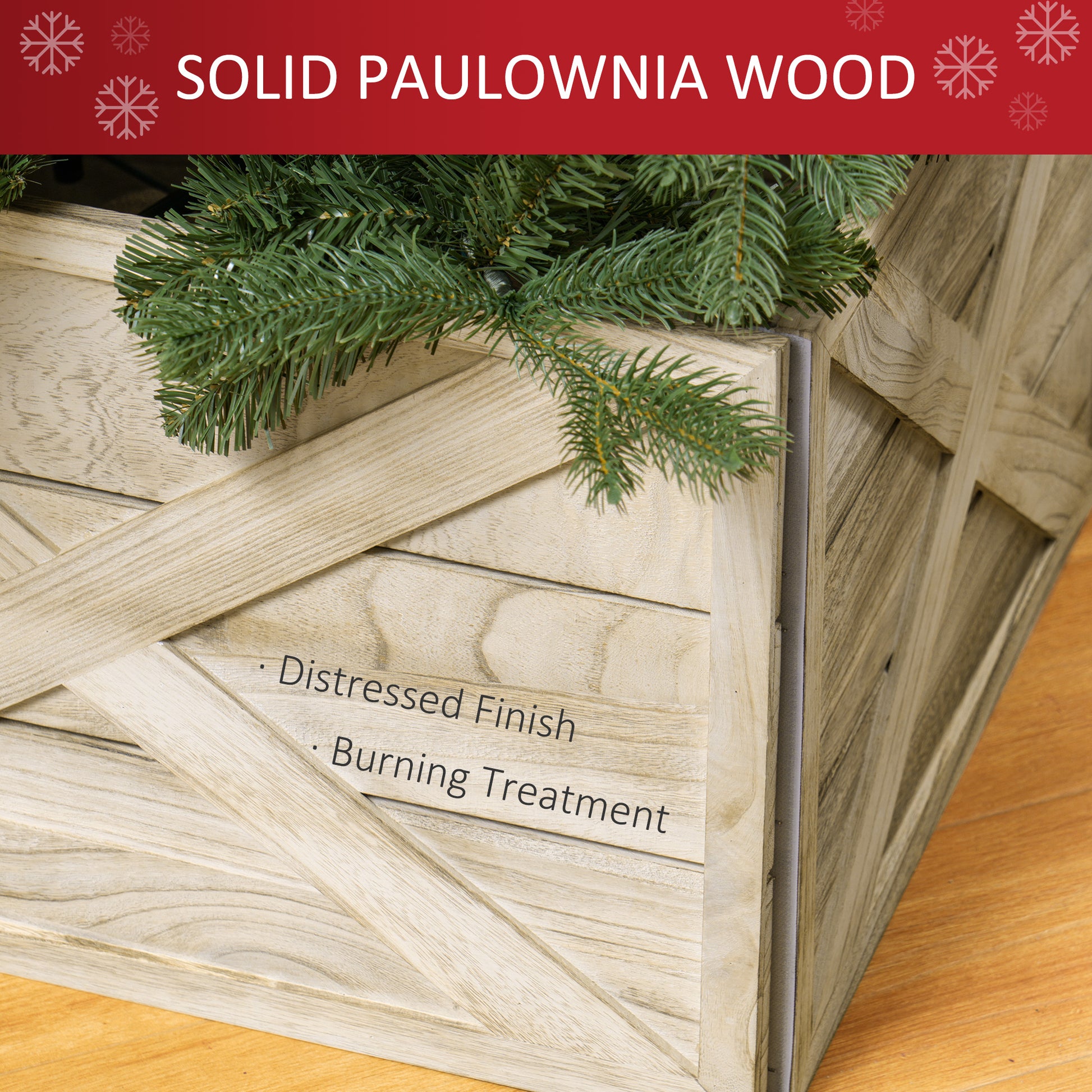 24" Farmhouse Wooden Christmas Tree Collar - Distressed Wood-Home Furnishings > Holiday & Seasonal > Christmas Trees-DECOROLALA