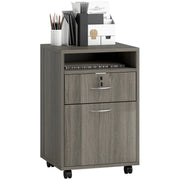 24" Filing Cabinet with Open Compartment, Lockable Drawer and Wheels, Home Office Storage Cabinet, Distressed Grey-Office Products > Office Furniture > Office Cabinets & Cupboards-DECOROLALA