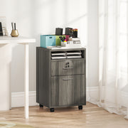 24" Filing Cabinet with Open Compartment, Lockable Drawer and Wheels, Home Office Storage Cabinet, Distressed Grey-Office Storage Cabinets-DECOROLALA