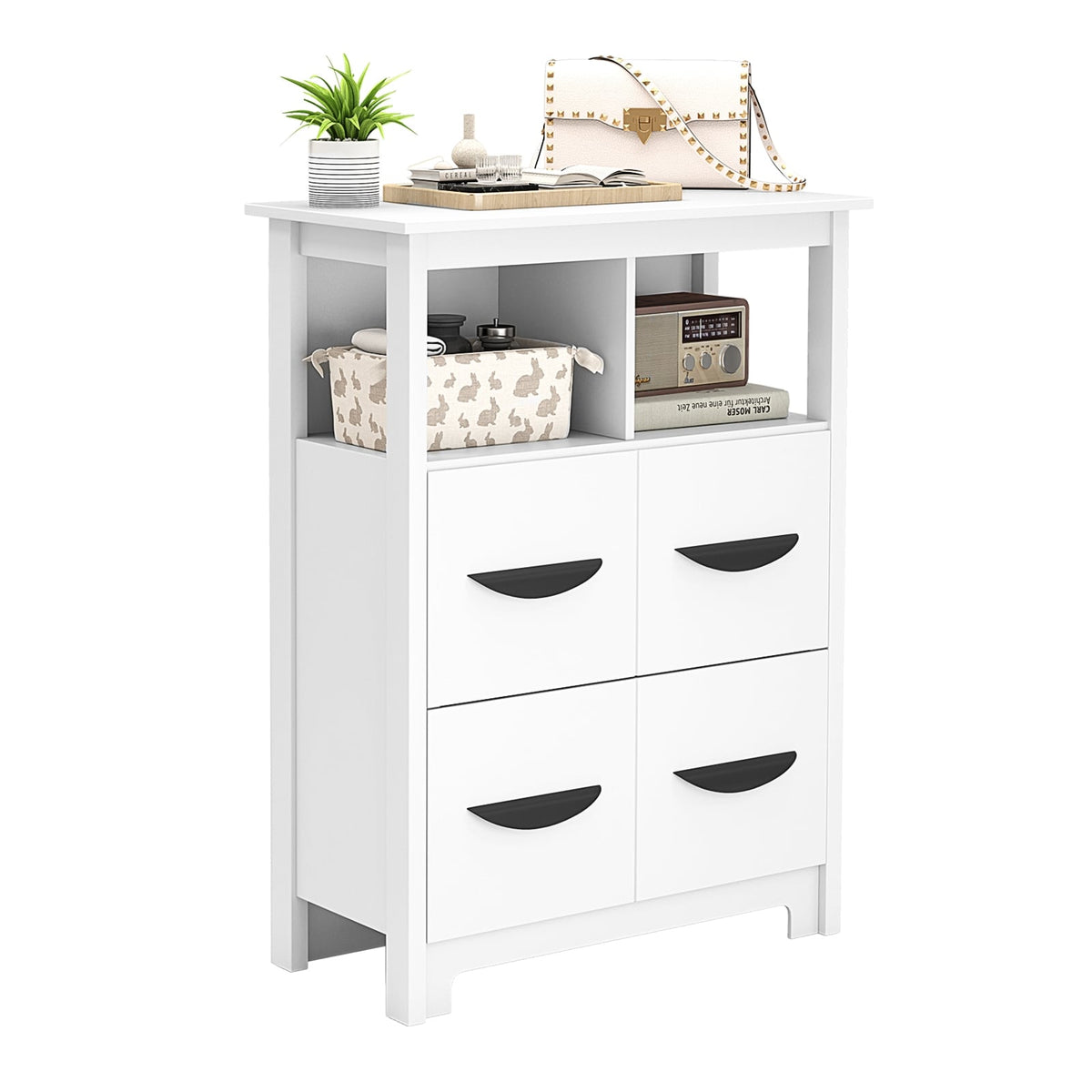 24" Floor Storage Cabinet with 2 Drawers and 2 Shelves - White-Floor Cabinets-DECOROLALA