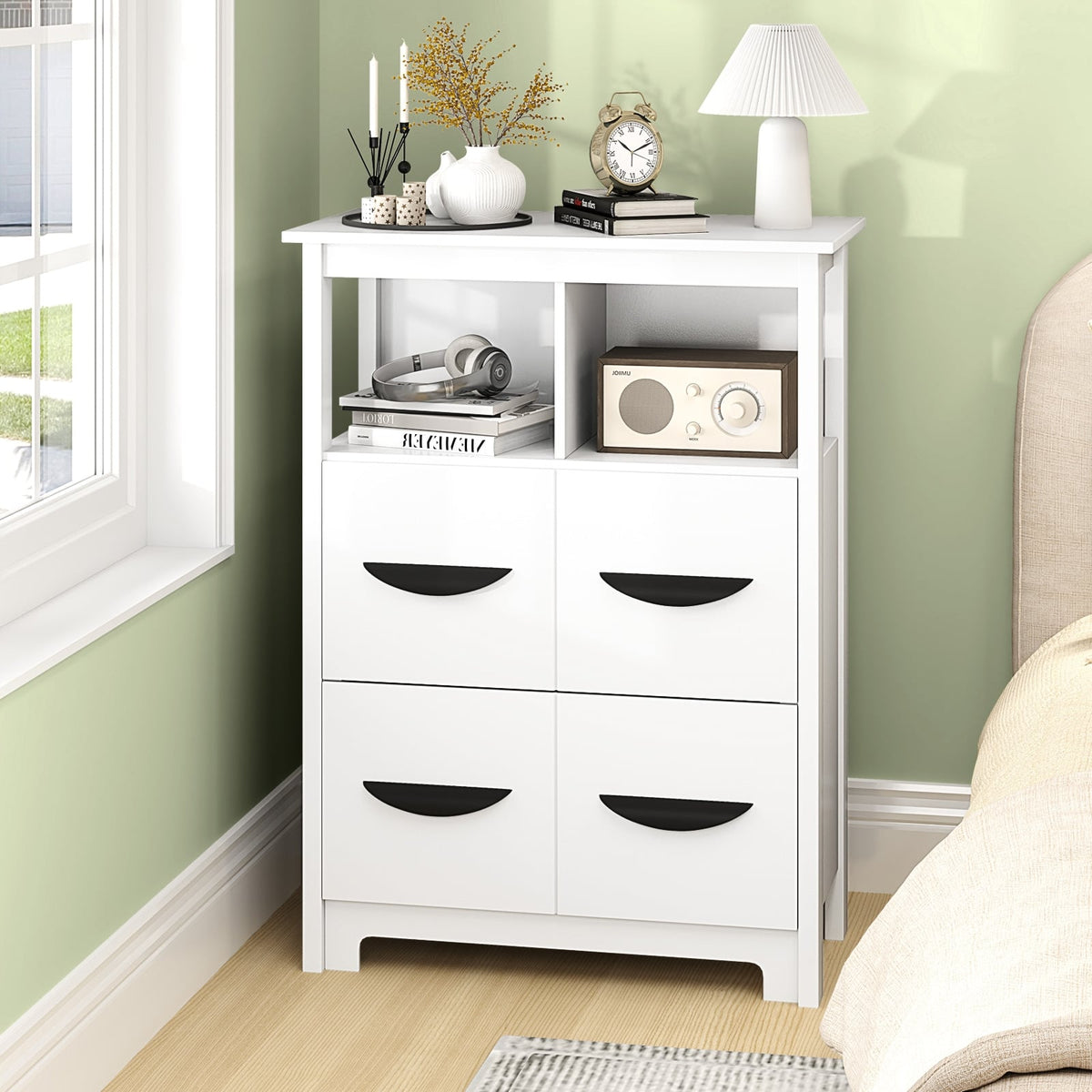 24" Floor Storage Cabinet with 2 Drawers and 2 Shelves - White-Floor Cabinets-DECOROLALA