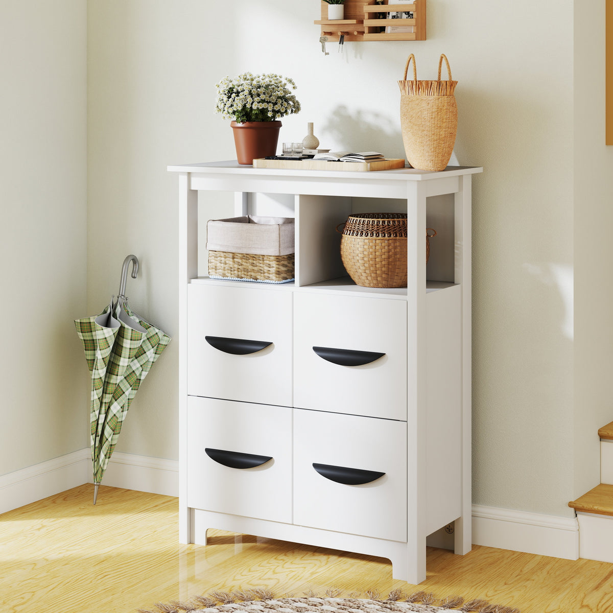 24" Floor Storage Cabinet with 2 Drawers and 2 Shelves - White-Floor Cabinets-DECOROLALA