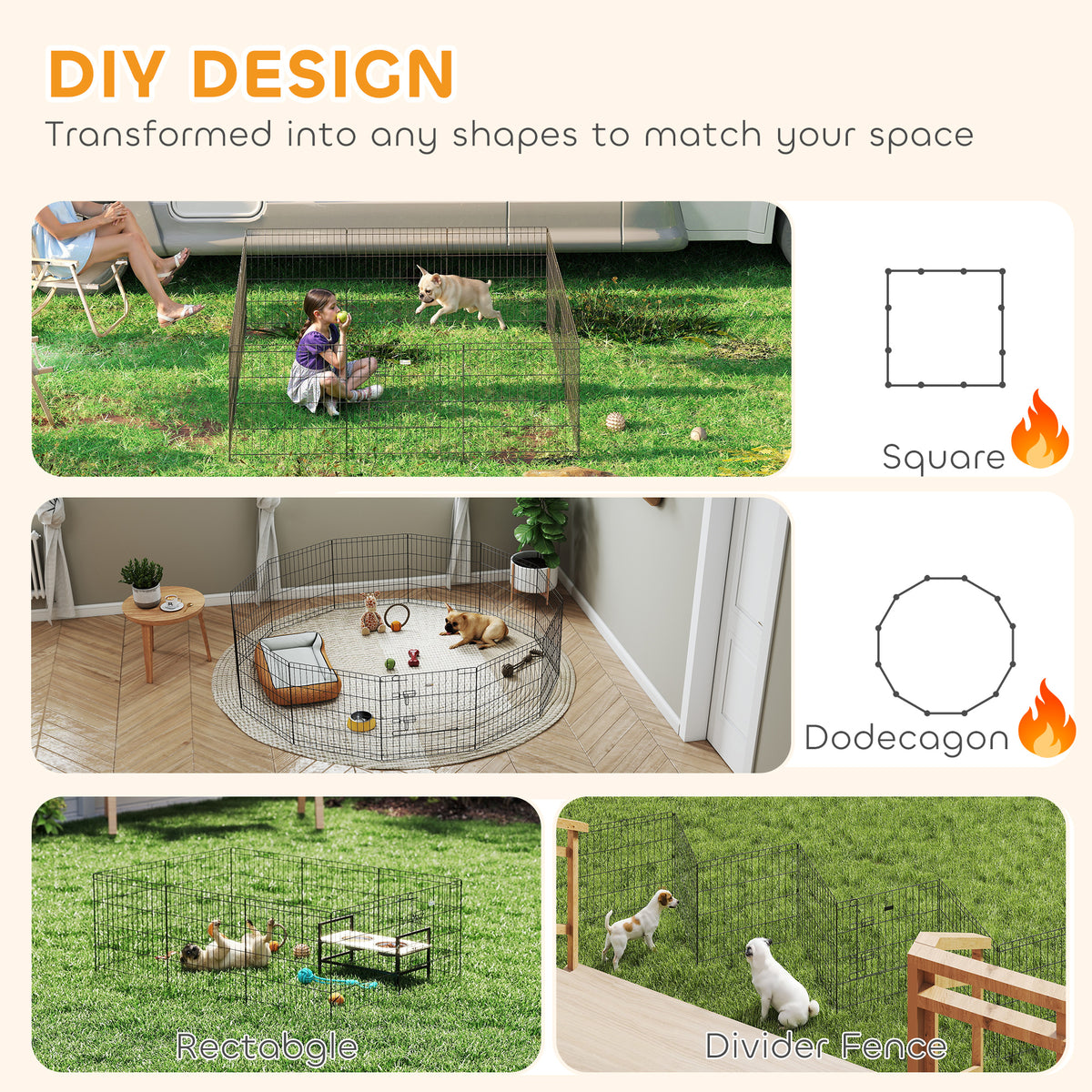 24" Foldable Metal Pet Playpen - 12 Panels Black Dog Kennel-Dogs-DECOROLALA