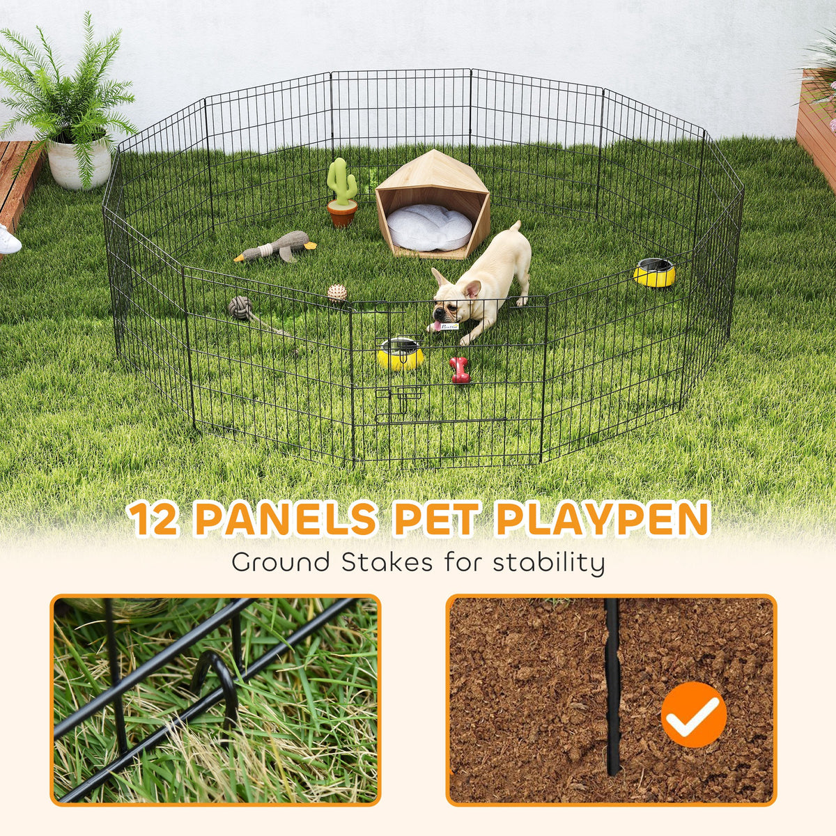 24" Foldable Metal Pet Playpen - 12 Panels Black Dog Kennel-Dogs-DECOROLALA