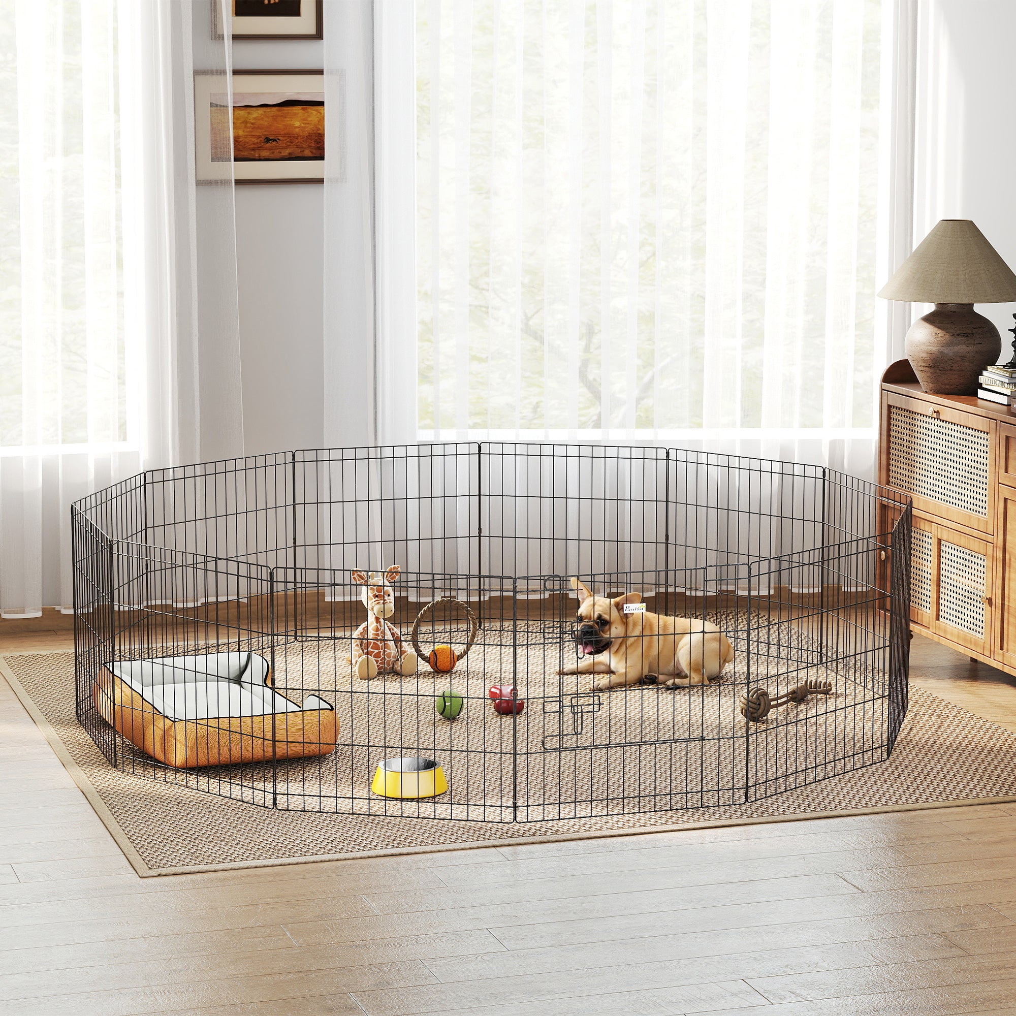 24" Foldable Metal Pet Playpen - 12 Panels Black Dog Kennel-Dogs-DECOROLALA