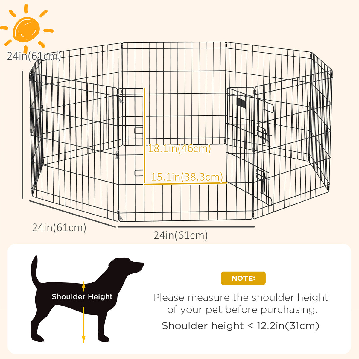 24" Foldable Metal Pet Playpen - 8 Panel Black Exercise Yard-Dogs-DECOROLALA