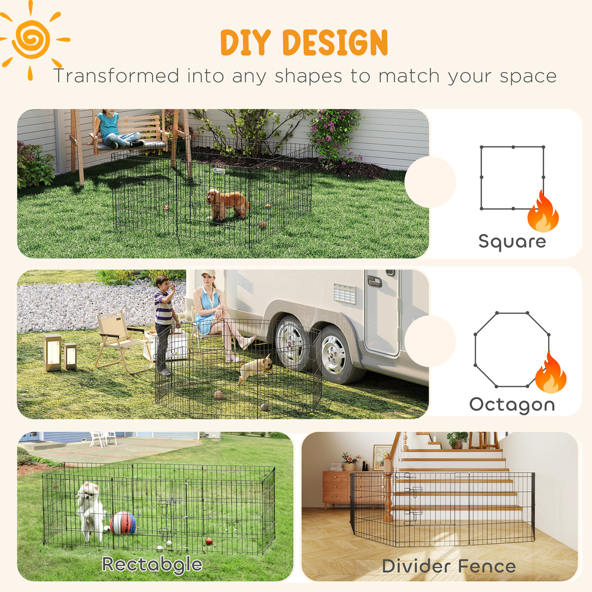 24" Foldable Metal Pet Playpen - 8 Panel Black Exercise Yard-Dogs-DECOROLALA