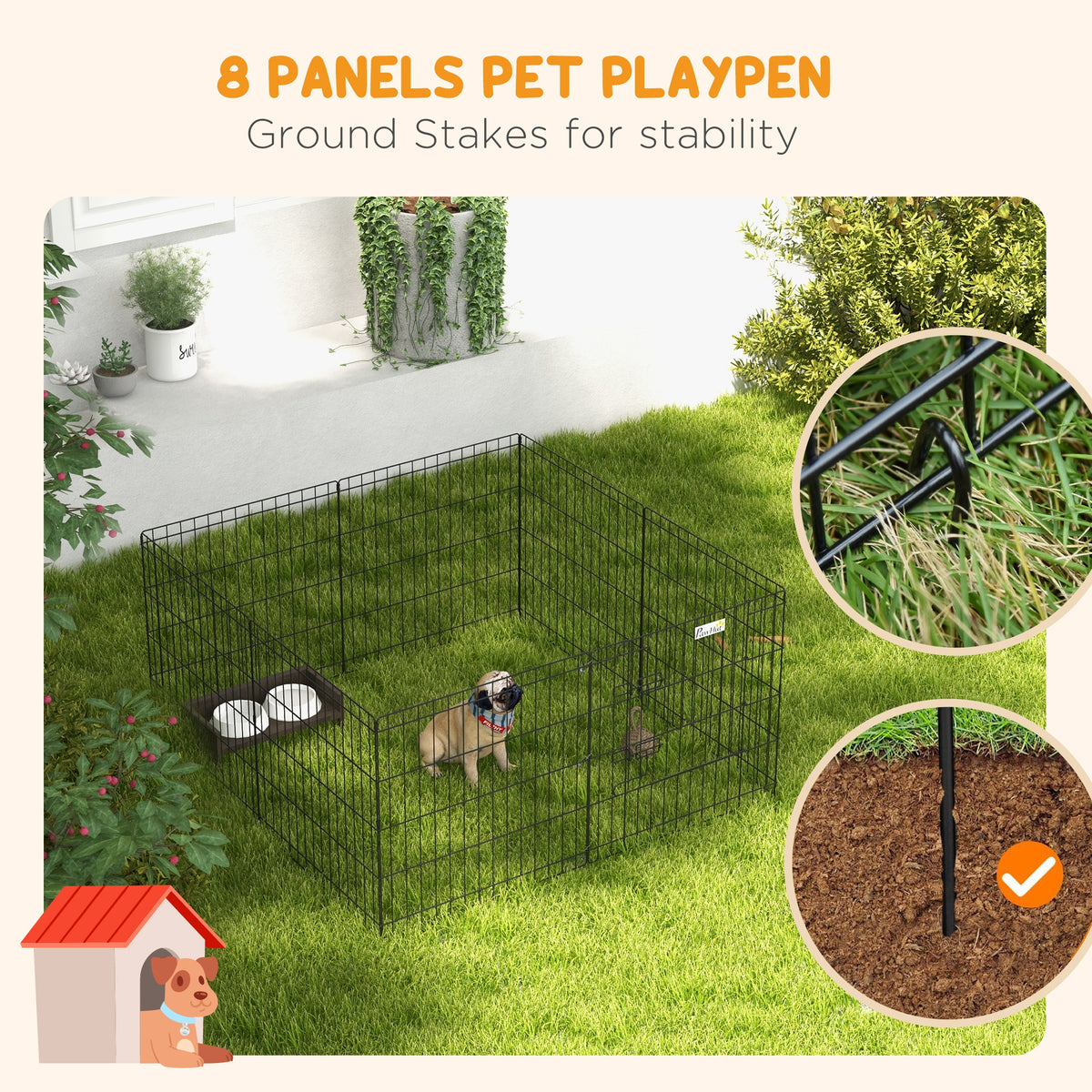 24" Foldable Metal Pet Playpen - 8 Panel Black Exercise Yard-Dogs-DECOROLALA