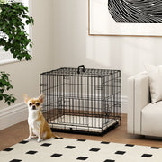 24" Folding Metal 2-Door Dog Crate with Cushion - Black-Dogs-DECOROLALA