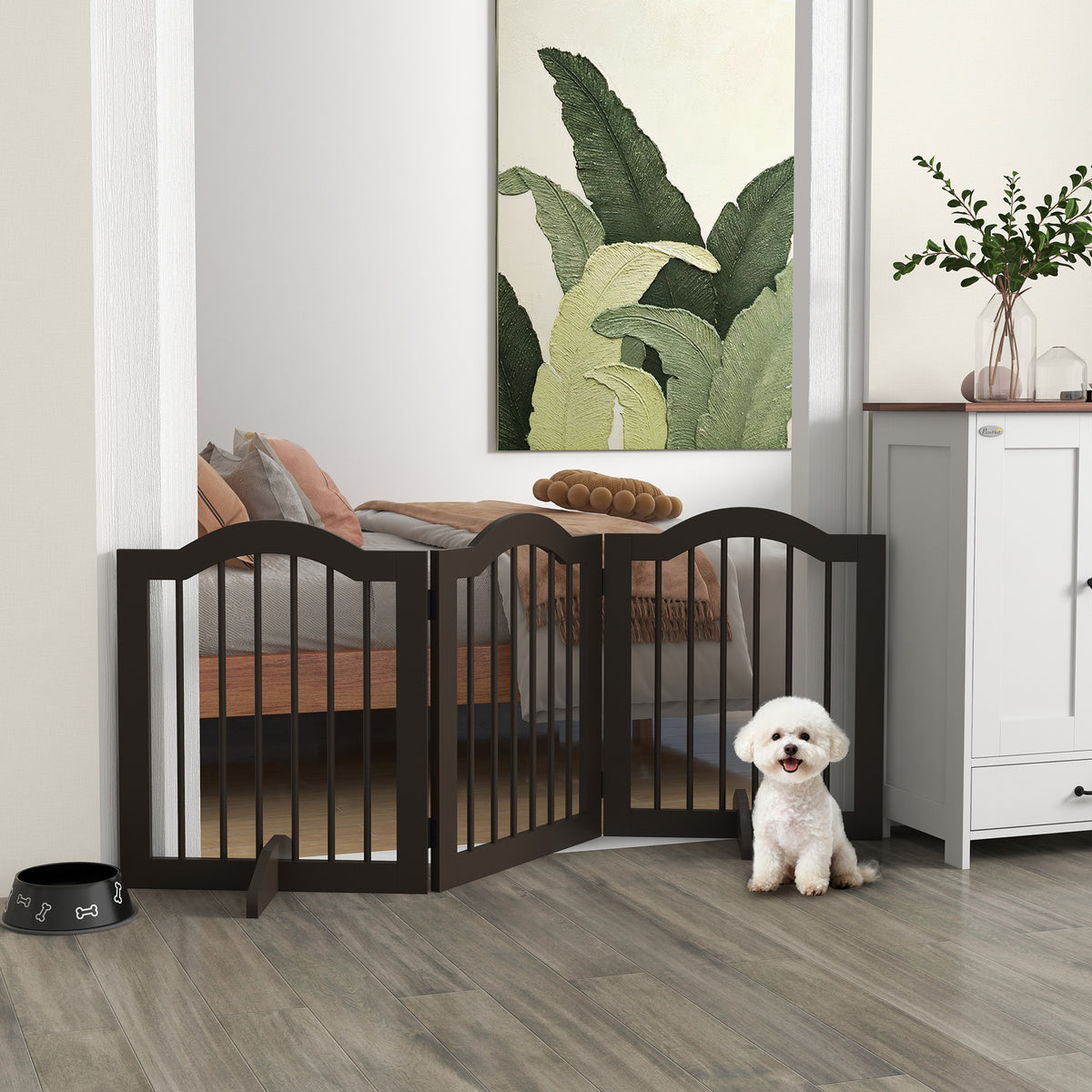 24" Freestanding 3-Panel Pet Gate with Support Feet - Coffee-Dogs-DECOROLALA