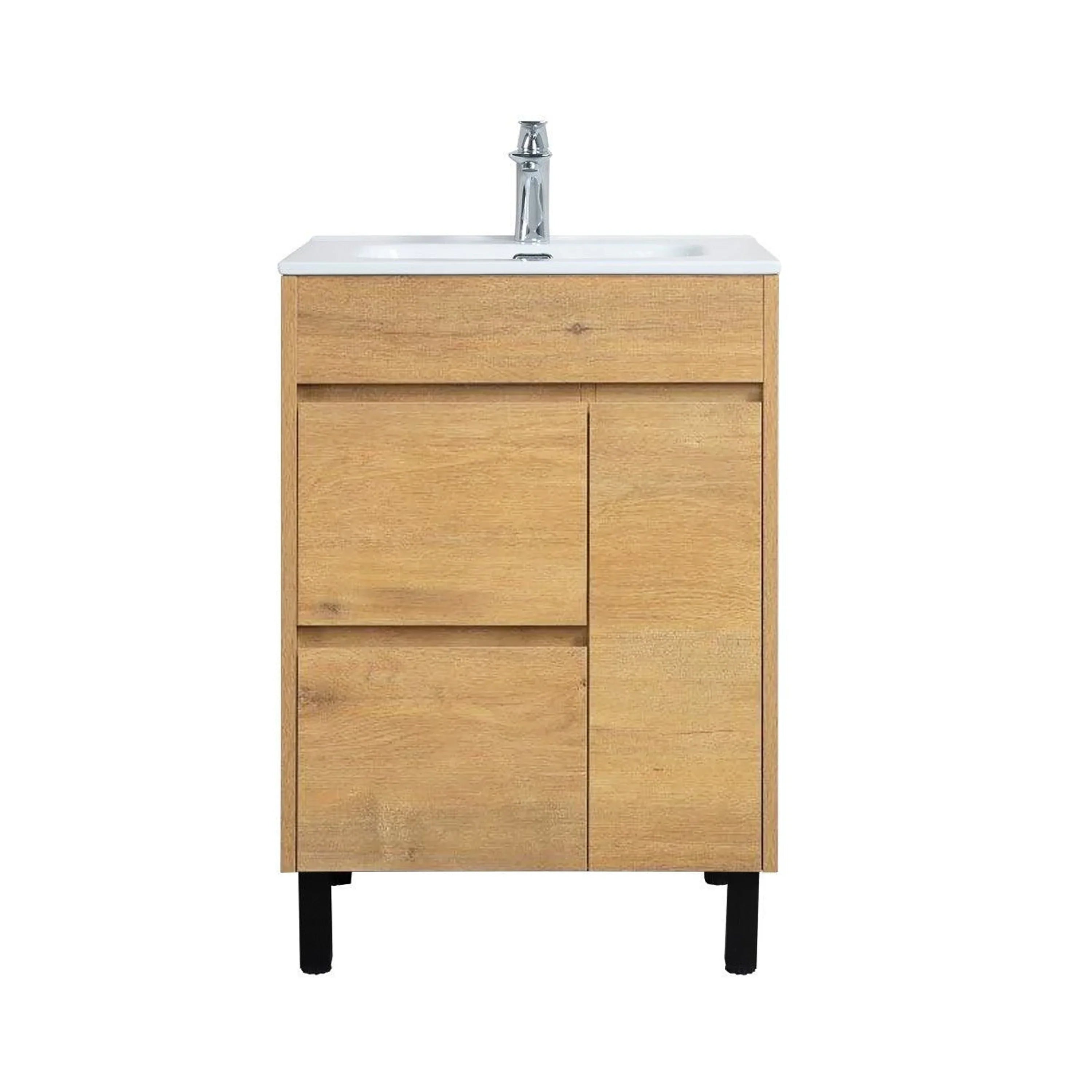 24" Frosted Oak Freestanding Bathroom Vanity with White Ceramic Countertop-Migration_Bathroom Vanities-DECOROLALA