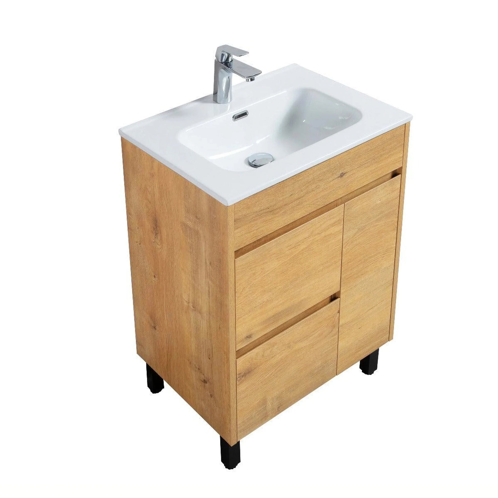 24" Frosted Oak Freestanding Bathroom Vanity with White Ceramic Countertop-Migration_Bathroom Vanities-DECOROLALA