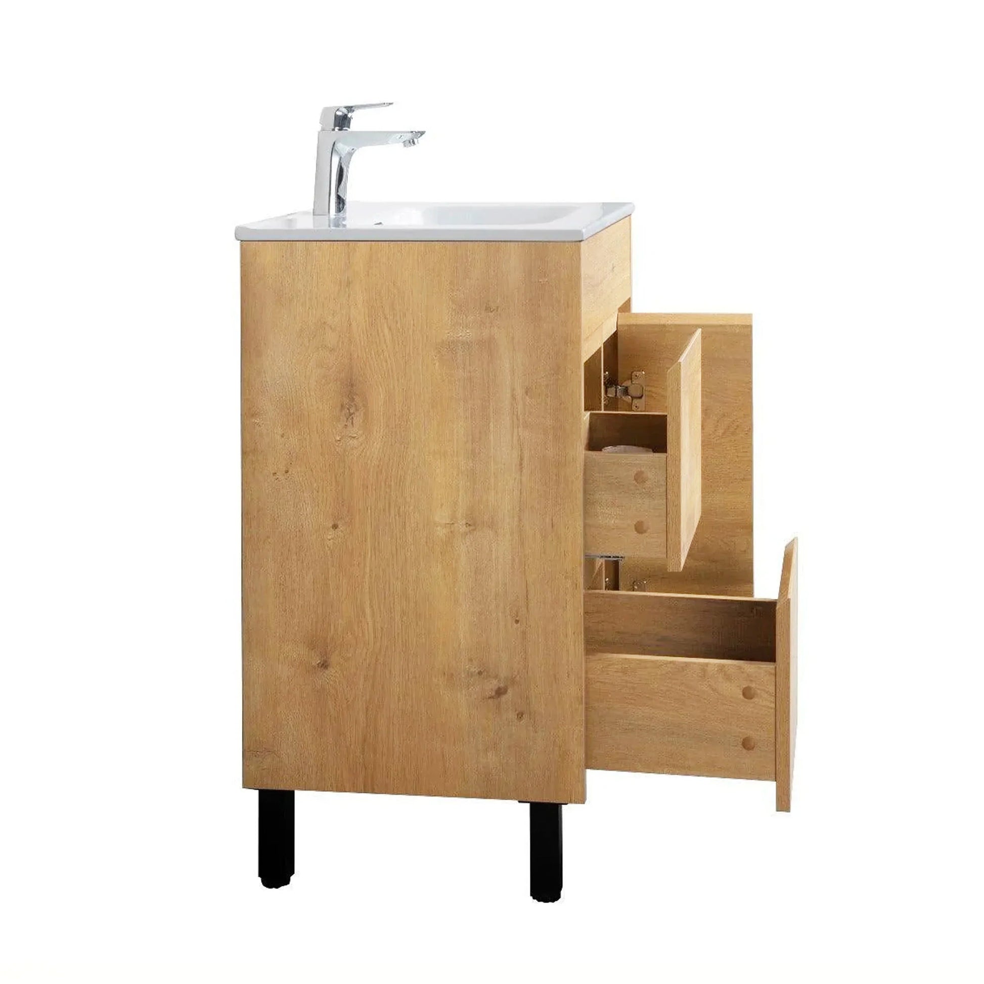 24" Frosted Oak Freestanding Bathroom Vanity with White Ceramic Countertop-Migration_Bathroom Vanities-DECOROLALA