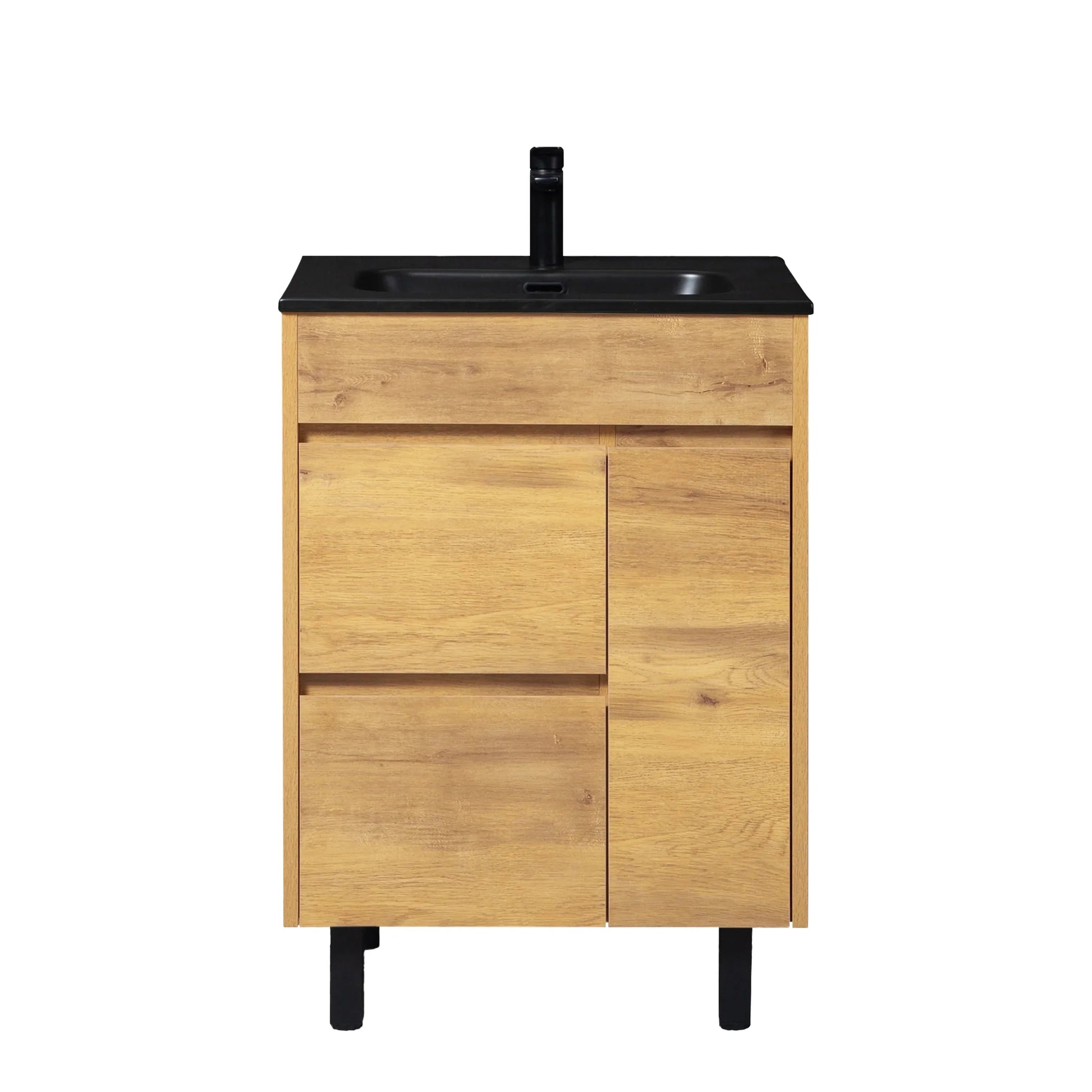 24" Frosted Oak Freestanding Single Sink Bathroom Vanity with Black Ceramic Countetop-Migration_Bathroom Vanities-DECOROLALA
