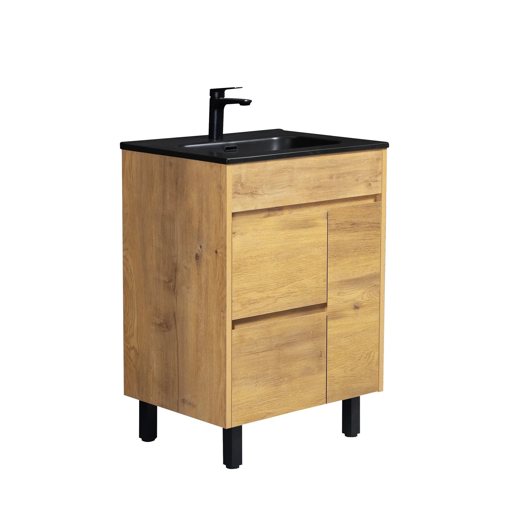 24" Frosted Oak Freestanding Single Sink Bathroom Vanity with Black Ceramic Countetop-Migration_Bathroom Vanities-DECOROLALA