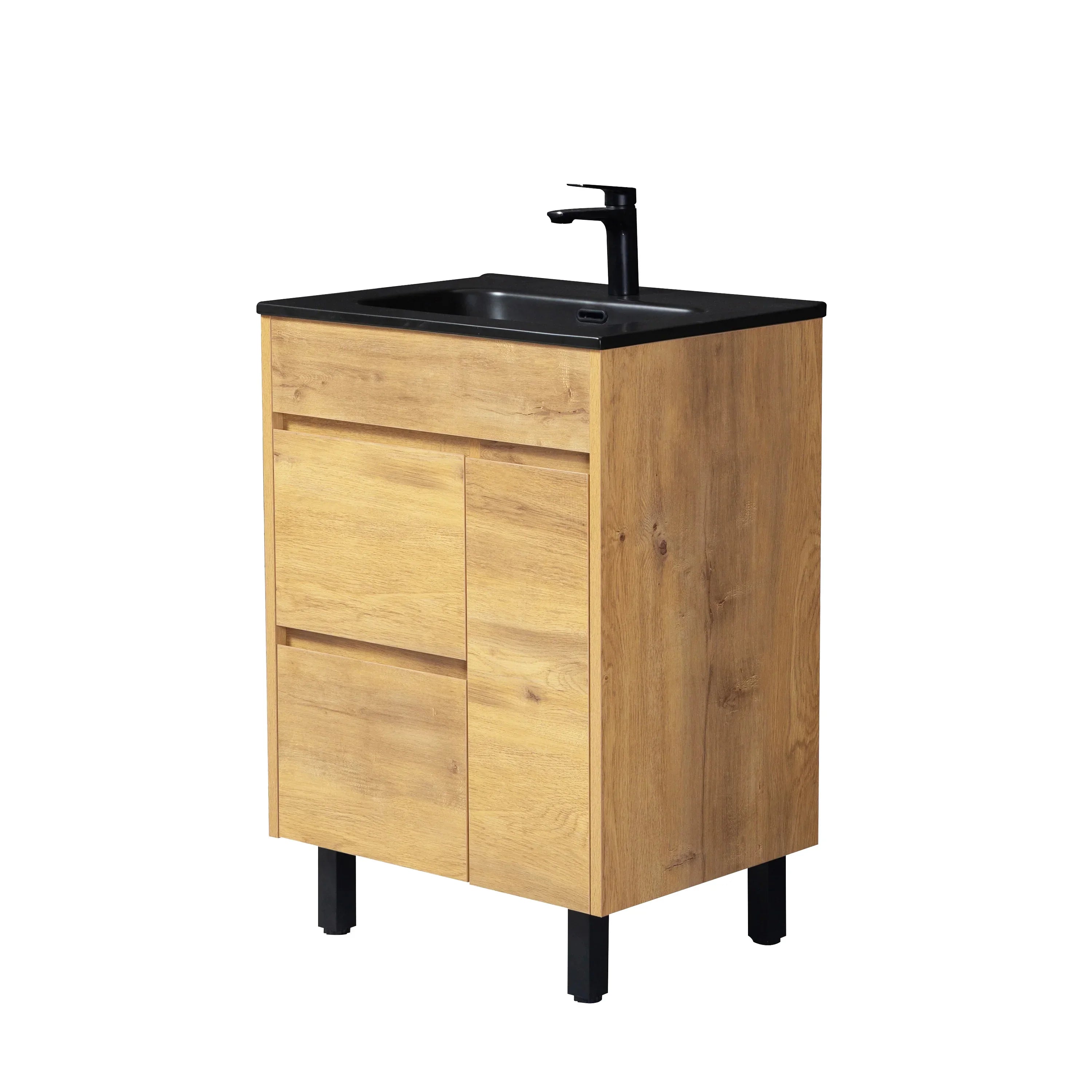24" Frosted Oak Freestanding Single Sink Bathroom Vanity with Black Ceramic Countetop-Migration_Bathroom Vanities-DECOROLALA