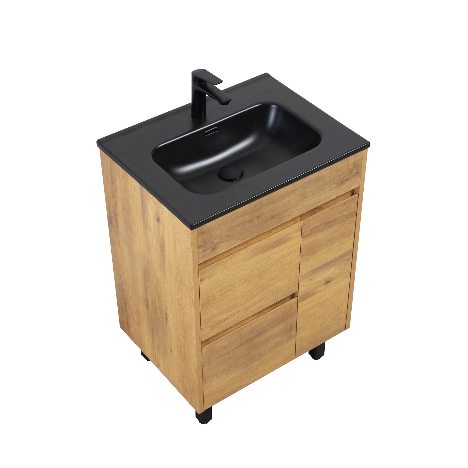 24" Frosted Oak Freestanding Single Sink Bathroom Vanity with Black Ceramic Countetop-Migration_Bathroom Vanities-DECOROLALA