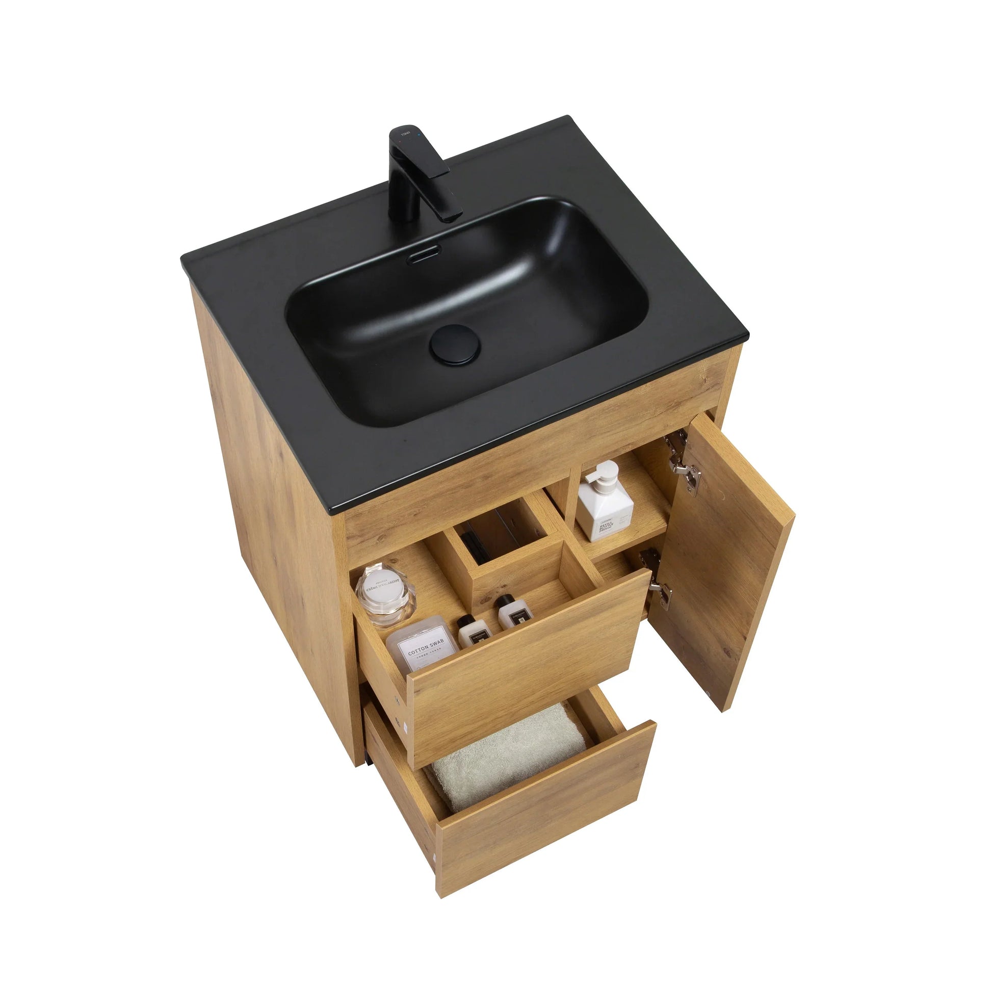 24" Frosted Oak Freestanding Single Sink Bathroom Vanity with Black Ceramic Countetop-Migration_Bathroom Vanities-DECOROLALA