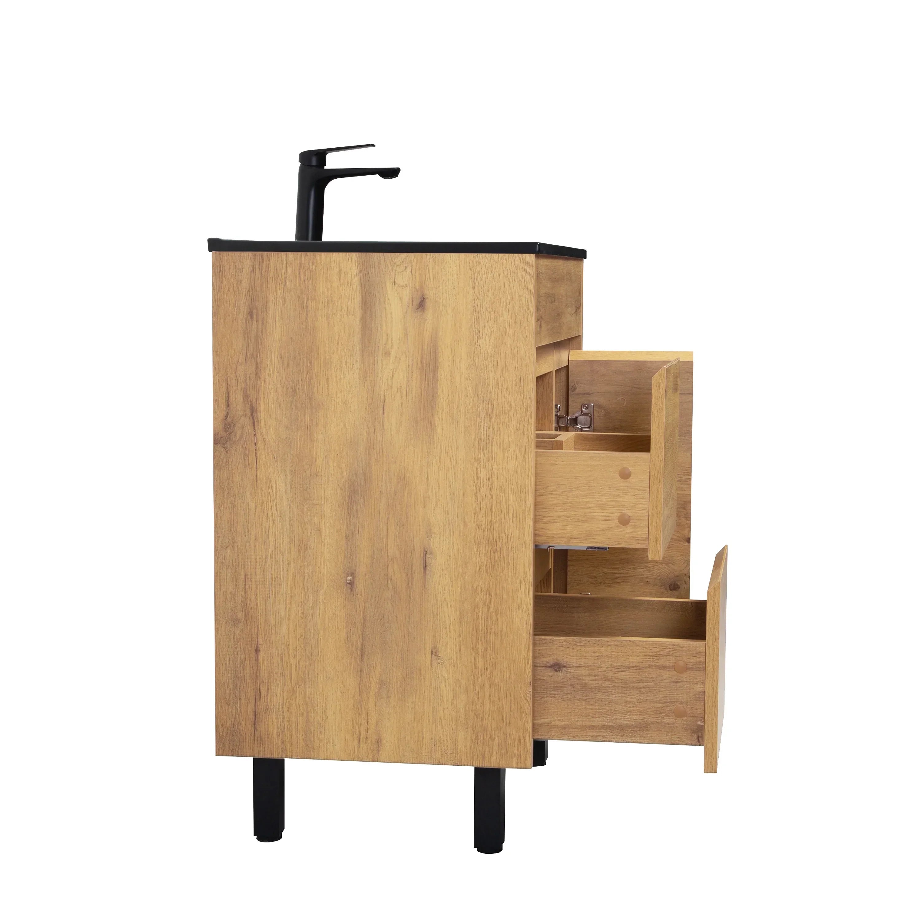 24" Frosted Oak Freestanding Single Sink Bathroom Vanity with Black Ceramic Countetop-Migration_Bathroom Vanities-DECOROLALA