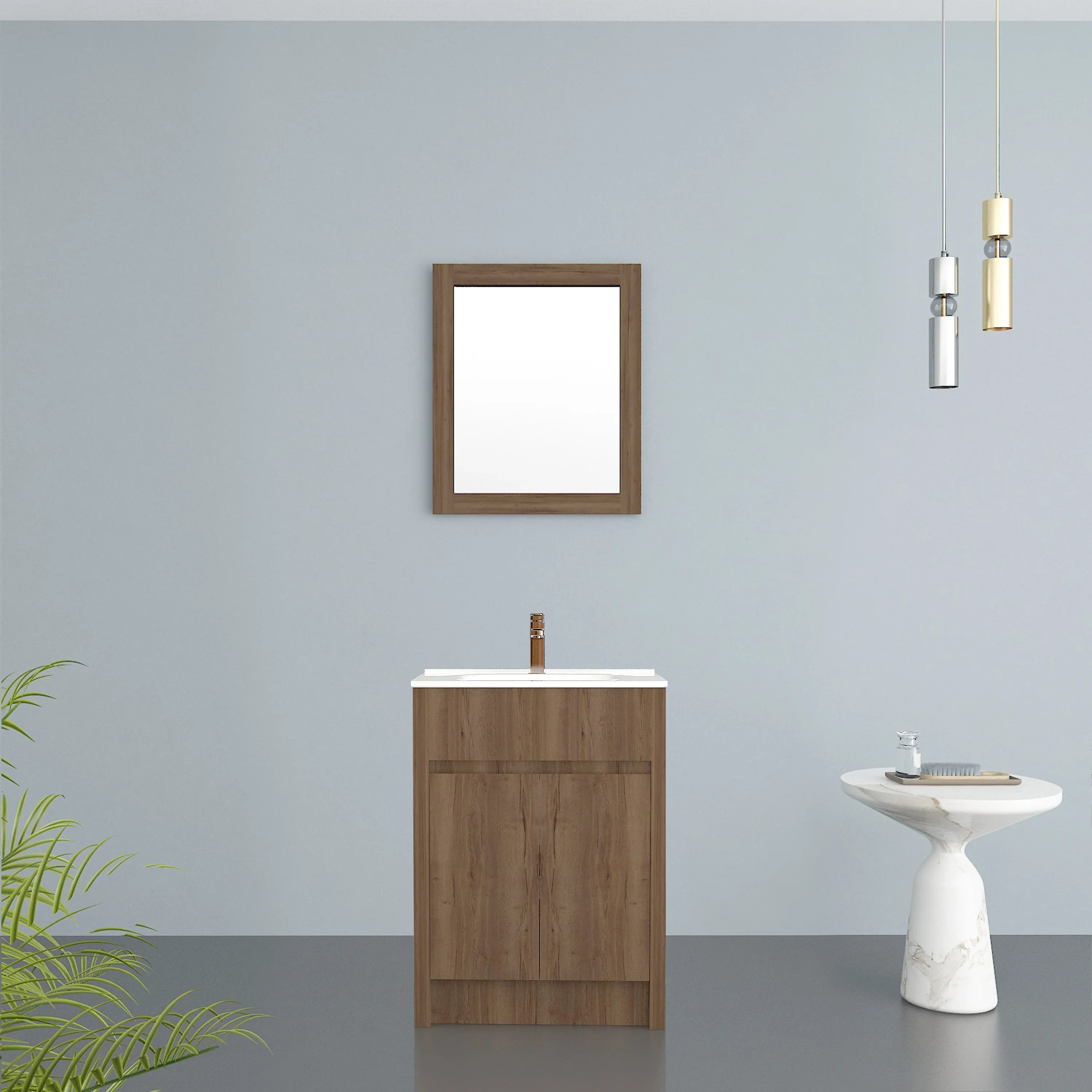 24" Frosted Oak Rectangular Framed Mirror - Designed for Horizontal & Vertical Installation-Mirror-DECOROLALA