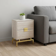 24" Gold And Beige End Table With Two Drawers-End-Side Tables-DECOROLALA