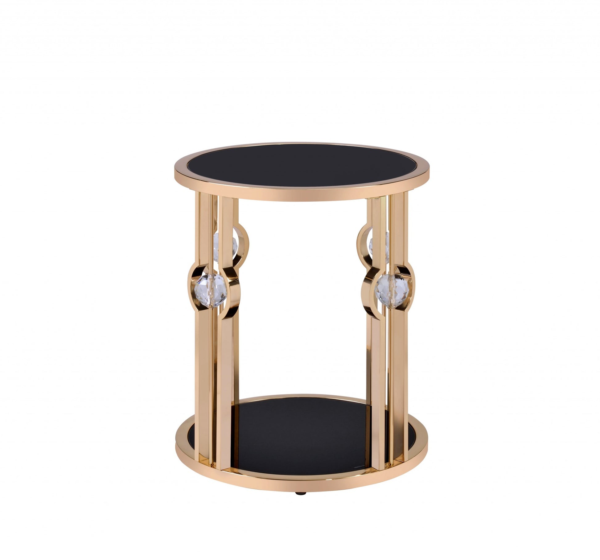 24" Gold And Black Glass Round End Table-End-Side Tables-DECOROLALA