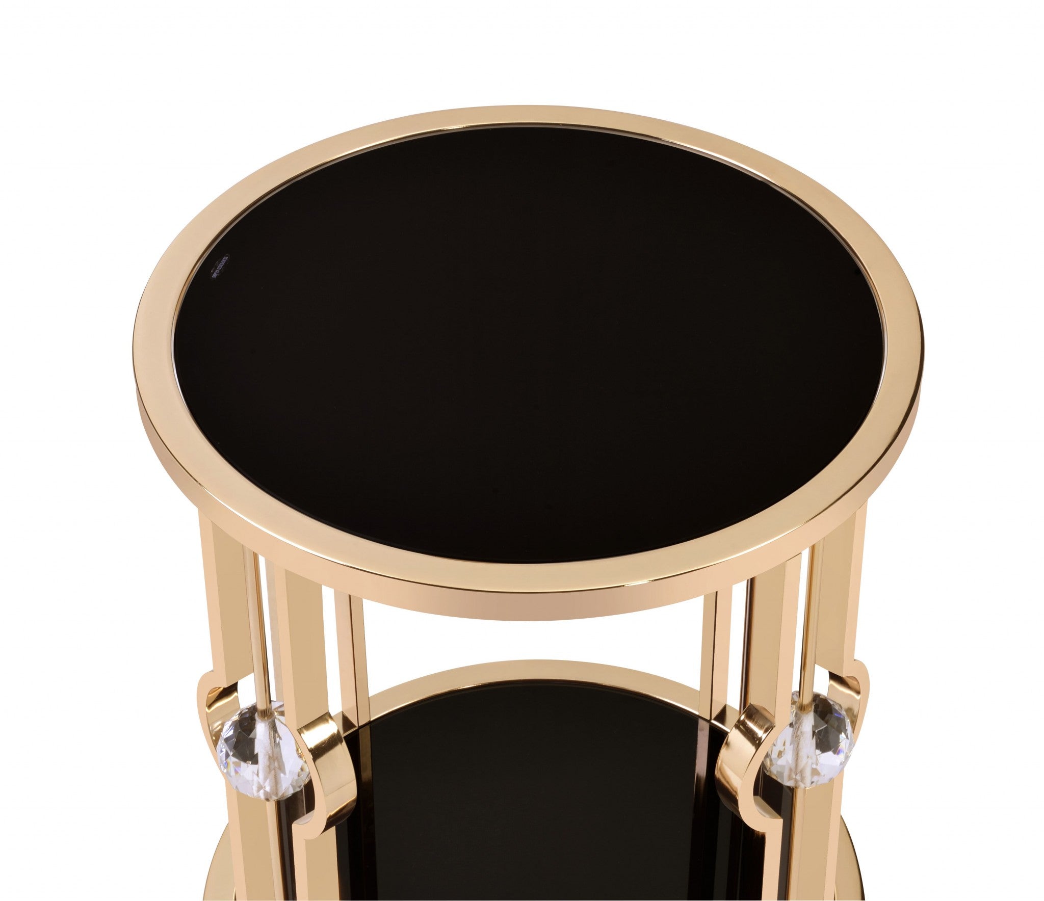 24" Gold And Black Glass Round End Table-End-Side Tables-DECOROLALA