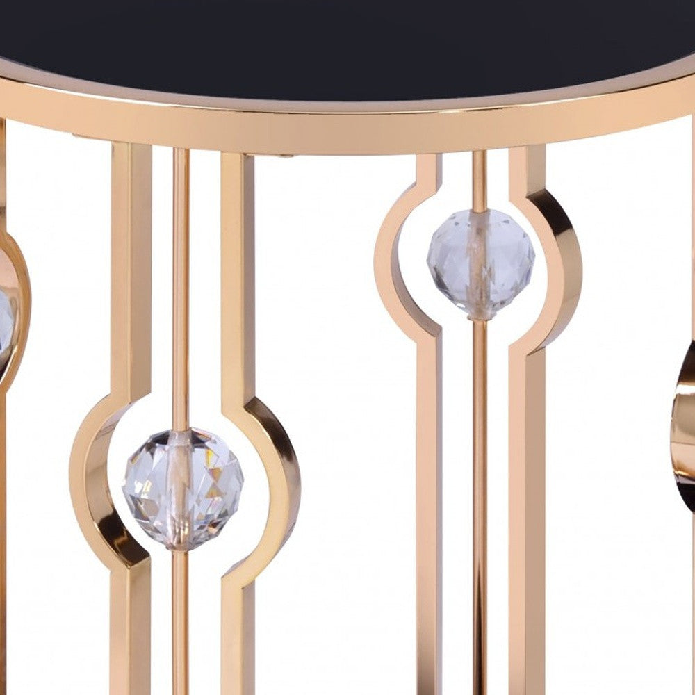 24" Gold And Black Glass Round End Table-End-Side Tables-DECOROLALA