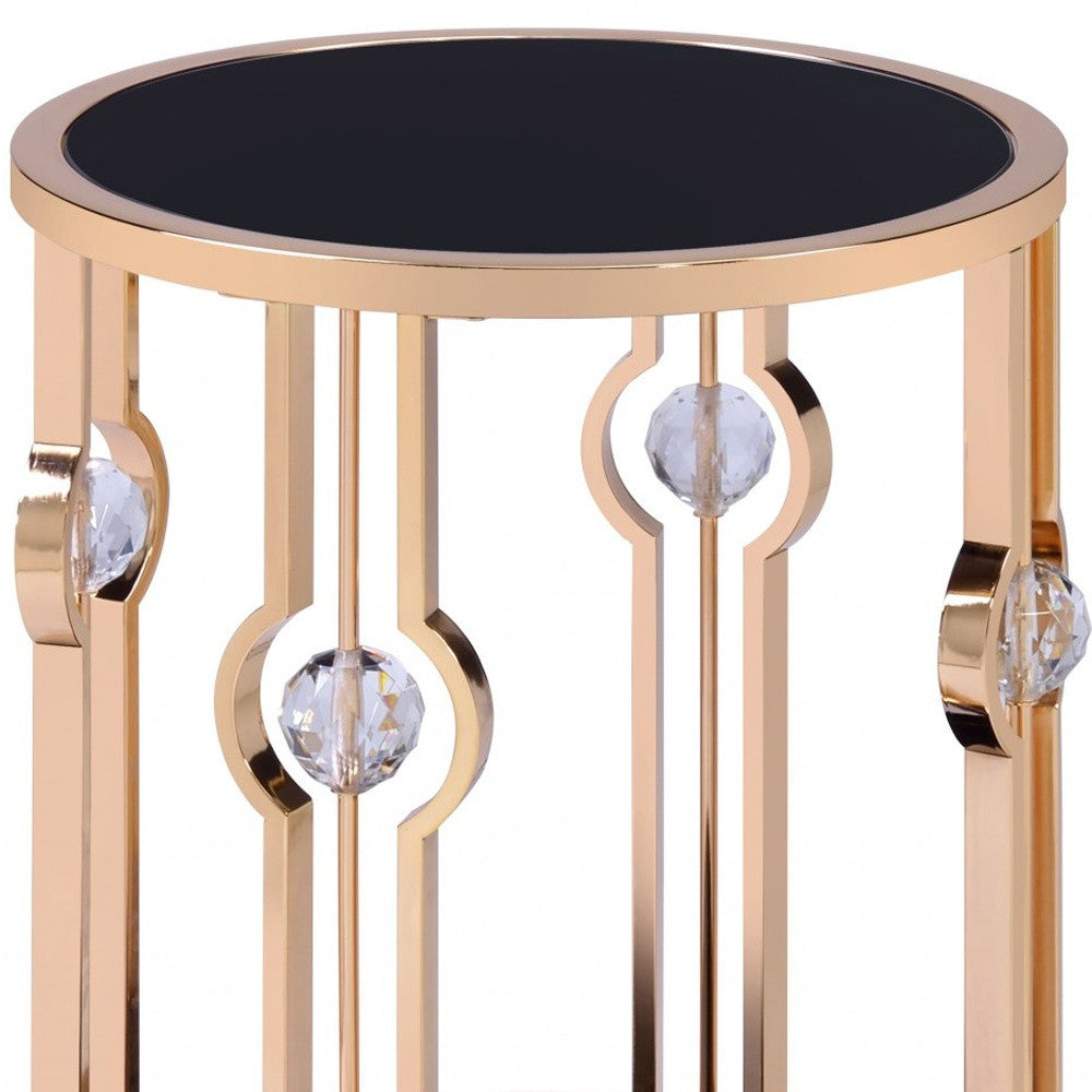 24" Gold And Black Glass Round End Table-End-Side Tables-DECOROLALA