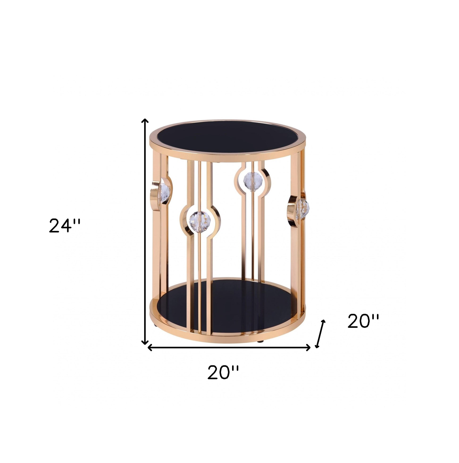 24" Gold And Black Glass Round End Table-End-Side Tables-DECOROLALA