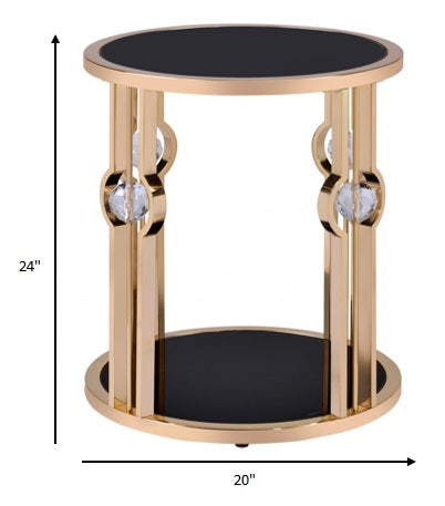 24" Gold And Black Glass Round End Table-End-Side Tables-DECOROLALA