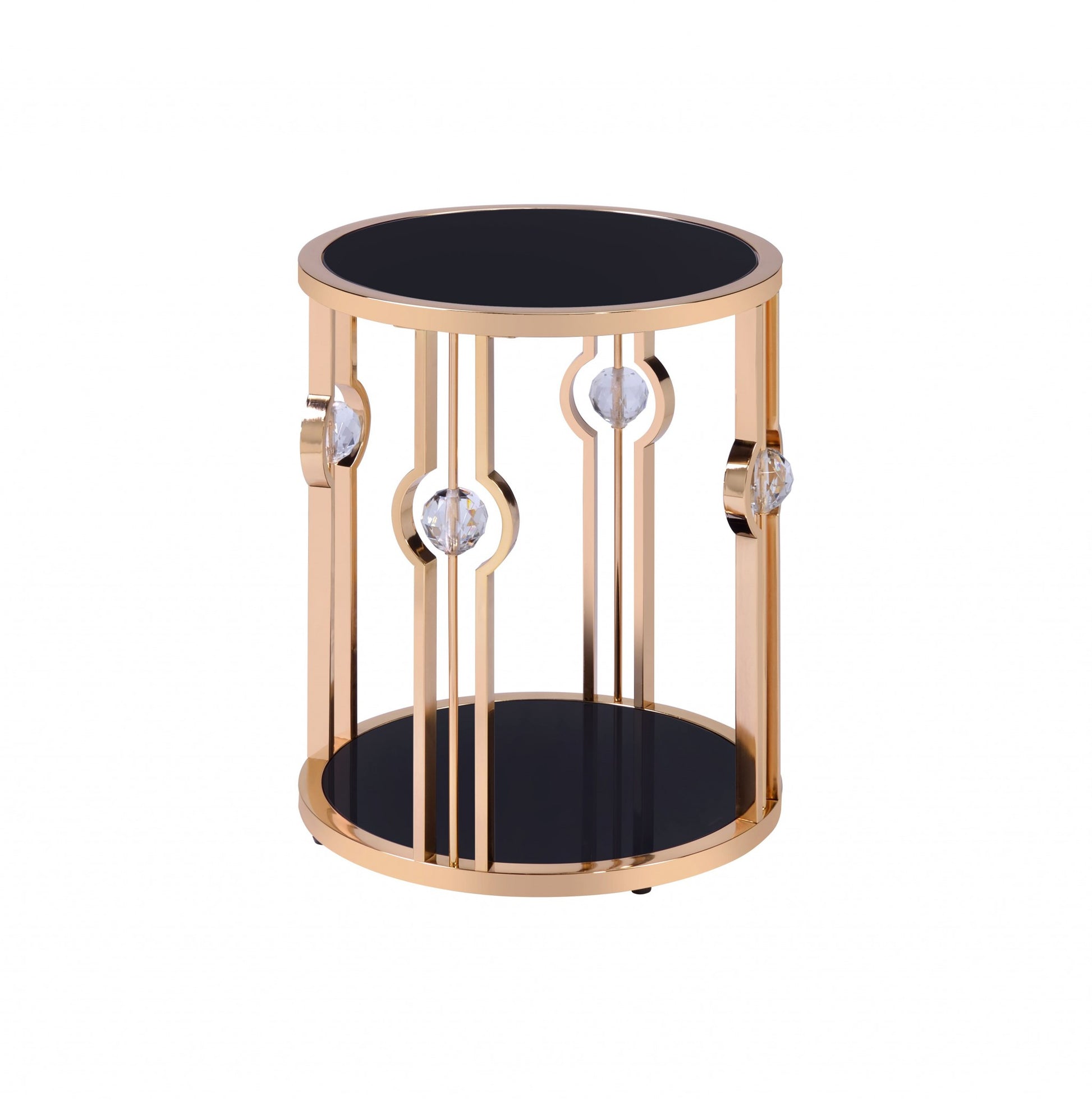 24" Gold And Black Glass Round End Table-End-Side Tables-DECOROLALA