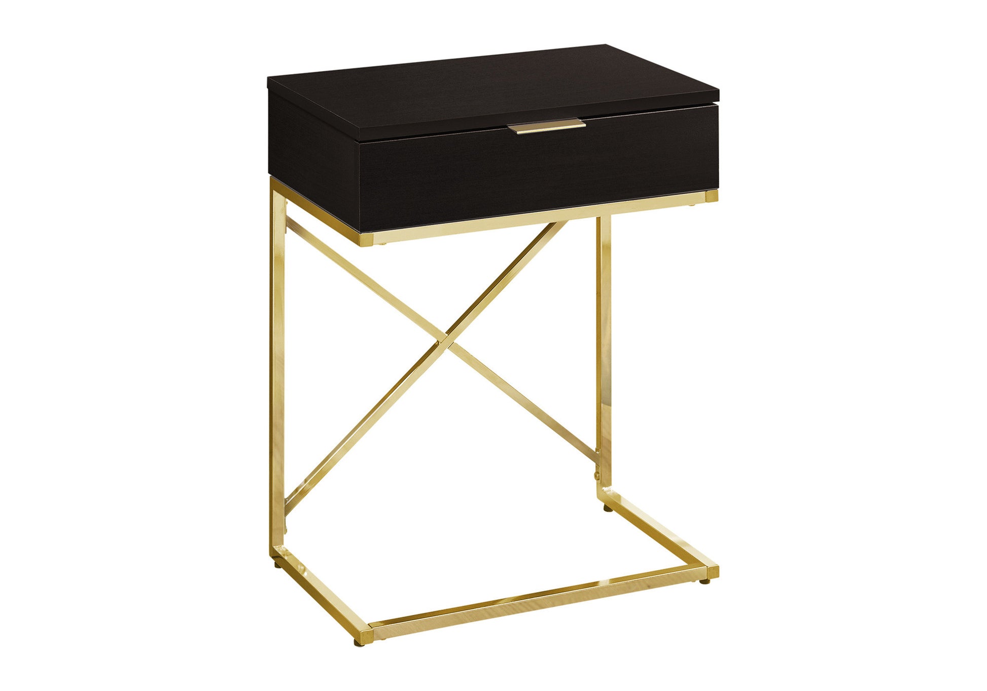 24" Gold And Black Wood And Metal End Table With Drawer-End-Side Tables-DECOROLALA